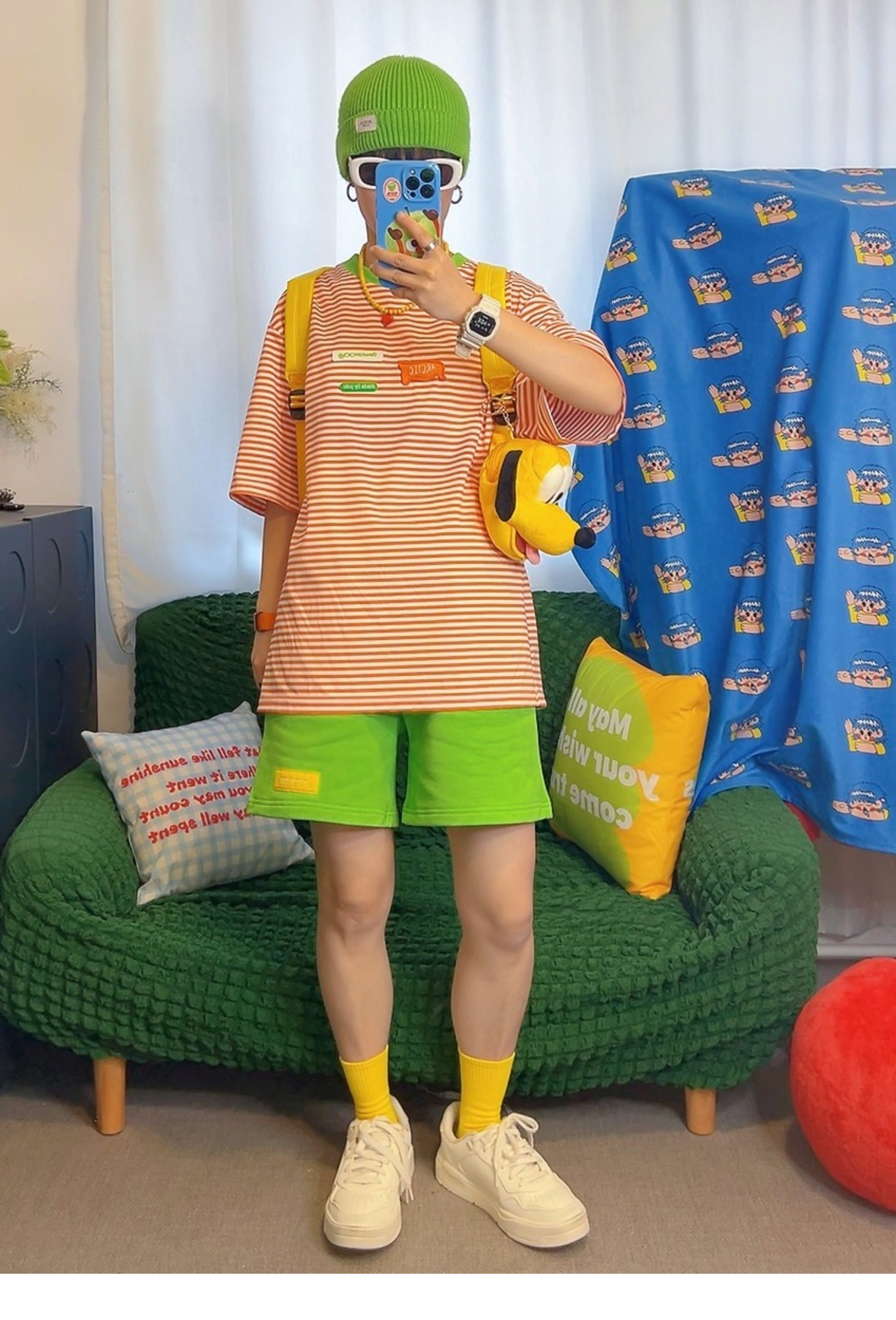 Decora Kei Orange Striped T-Shirt - KURIOSITAET by Land Decora