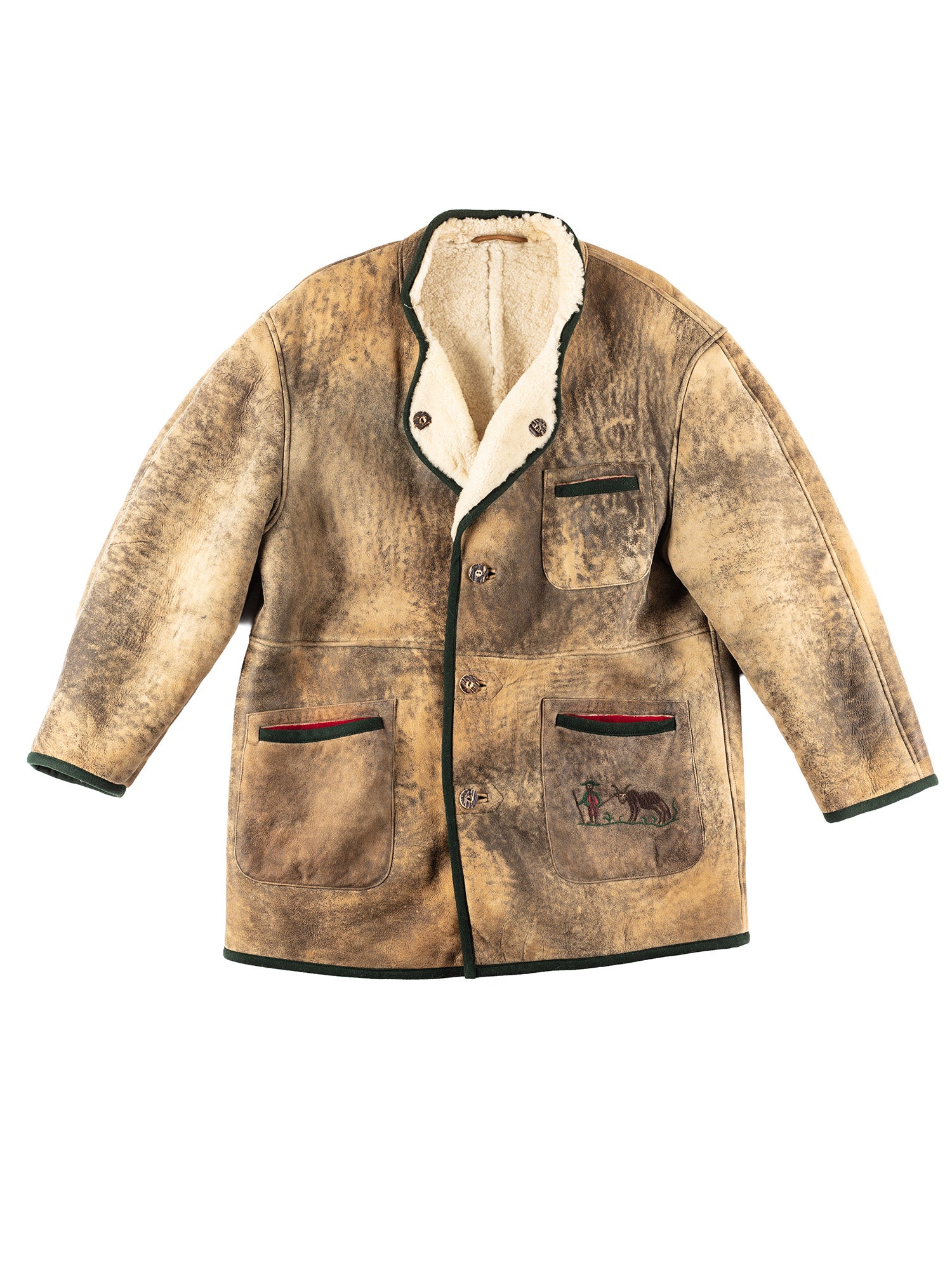 Vintage 80's Men Sheepskin Alpine Coat in Khaki by Northern Grip