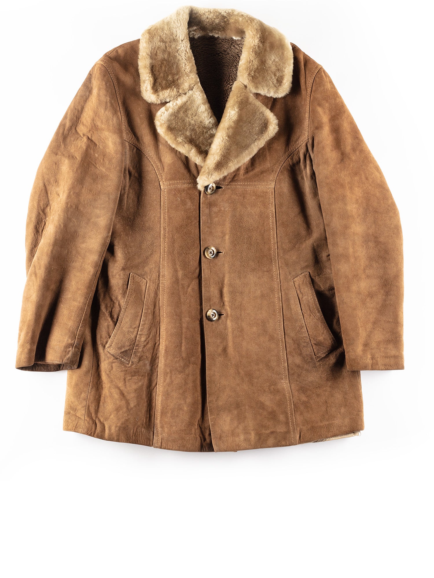 Vintage 70's Men Faux Sheepskin Coat in Brown by Northern Grip