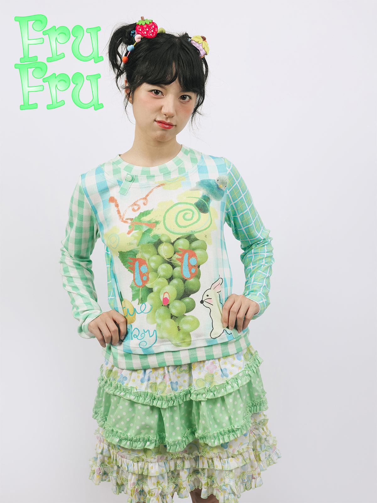 frufru Autumn Green Plaid Shirt | Print Long Sleeve T-Shirt by Land Decora