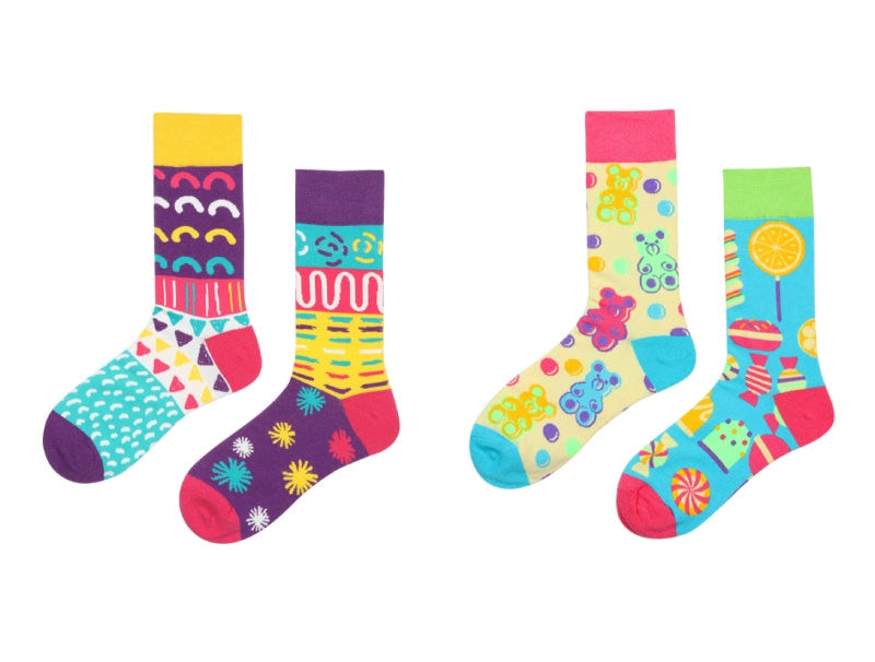 Decora Kei Mismatched Socks - 2 Pairs | Playful & Bold Harajuku Fashion by Land Decora