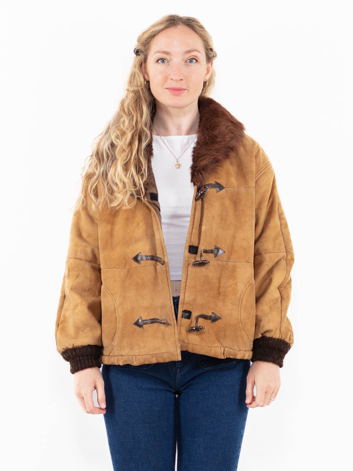 Vintage 90's Women Sheepskin Jacket in Beige by Northern Grip