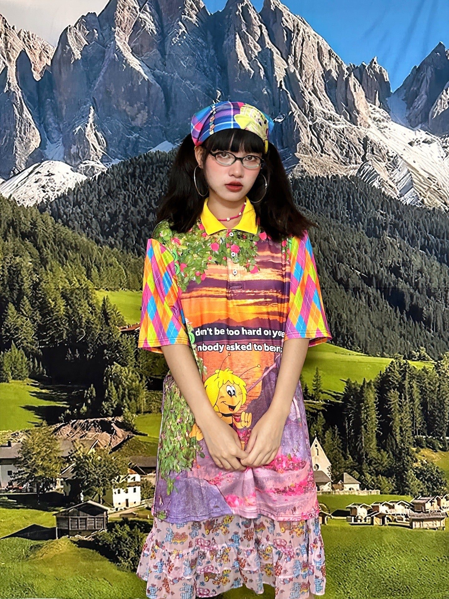 Harajuku Mesh Polo Shirt Cartoon Print Oversize - BunnyBunnyGun by Land Decora