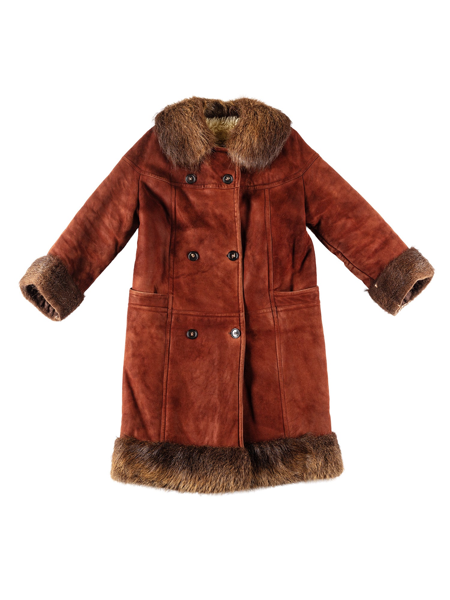 Vintage Women Penny Lane Sheepskin and Fur Coat in Red by Northern Grip