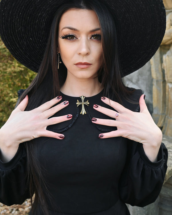 Gold Gothic Cross Brooch by KATAKOMB