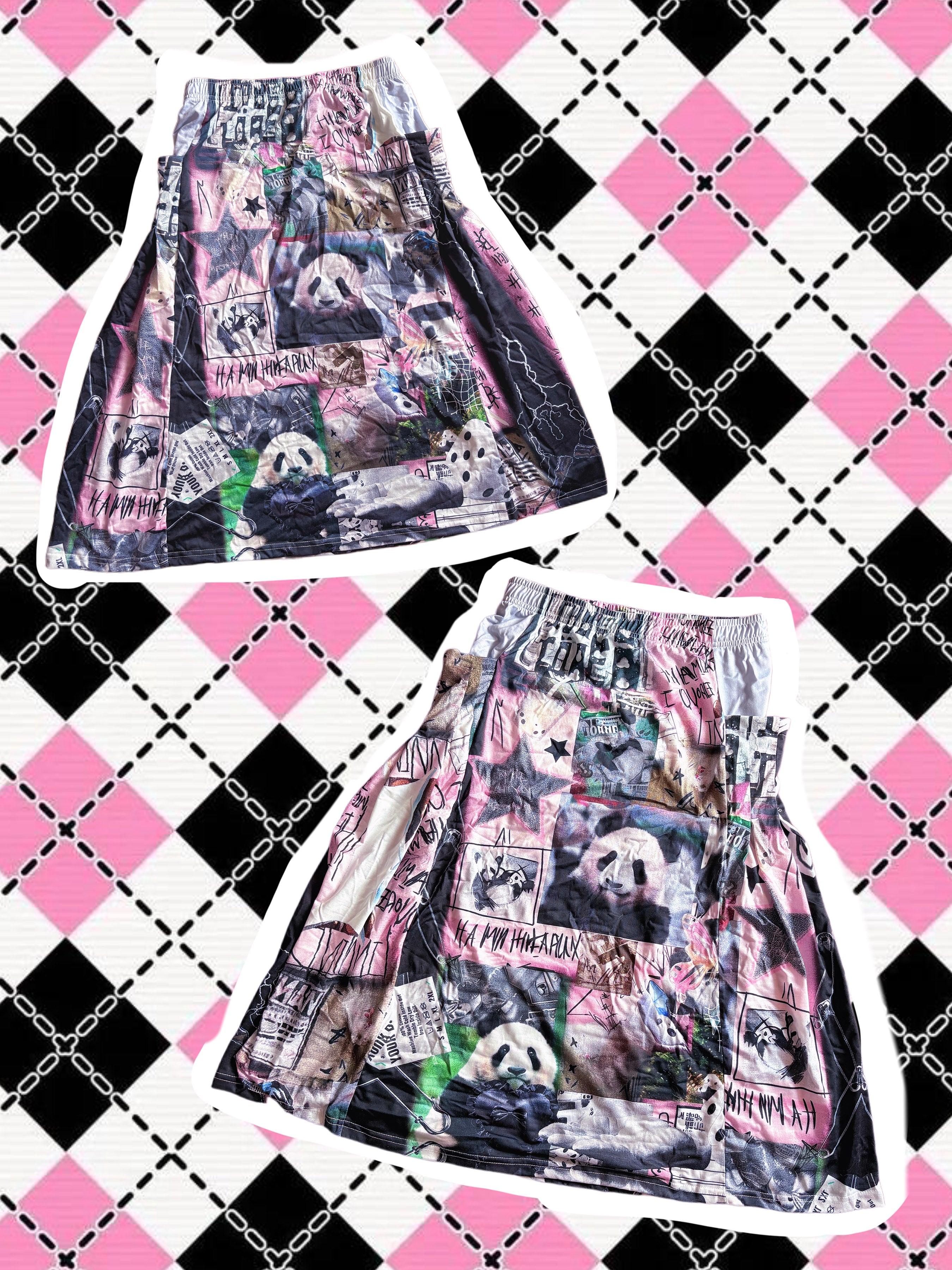 Y2K Panda Print Elastic Midi Skirt Kawaii Vintage - LEERROO by Land Decora