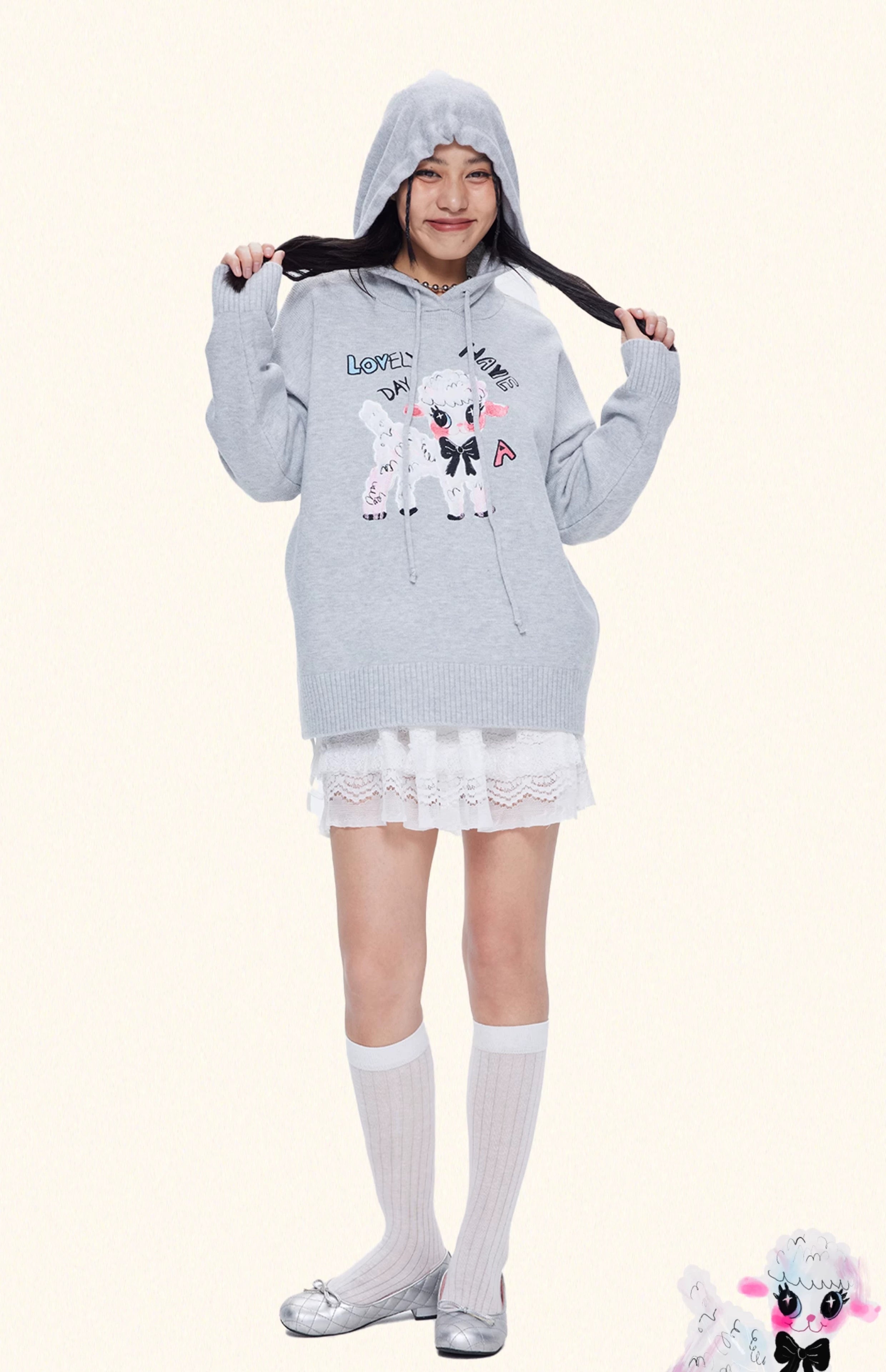 Girly Fashion Iscreamcolour Sheep Loose Hoodie | Cozy & Cute Hoodie by Land Decora
