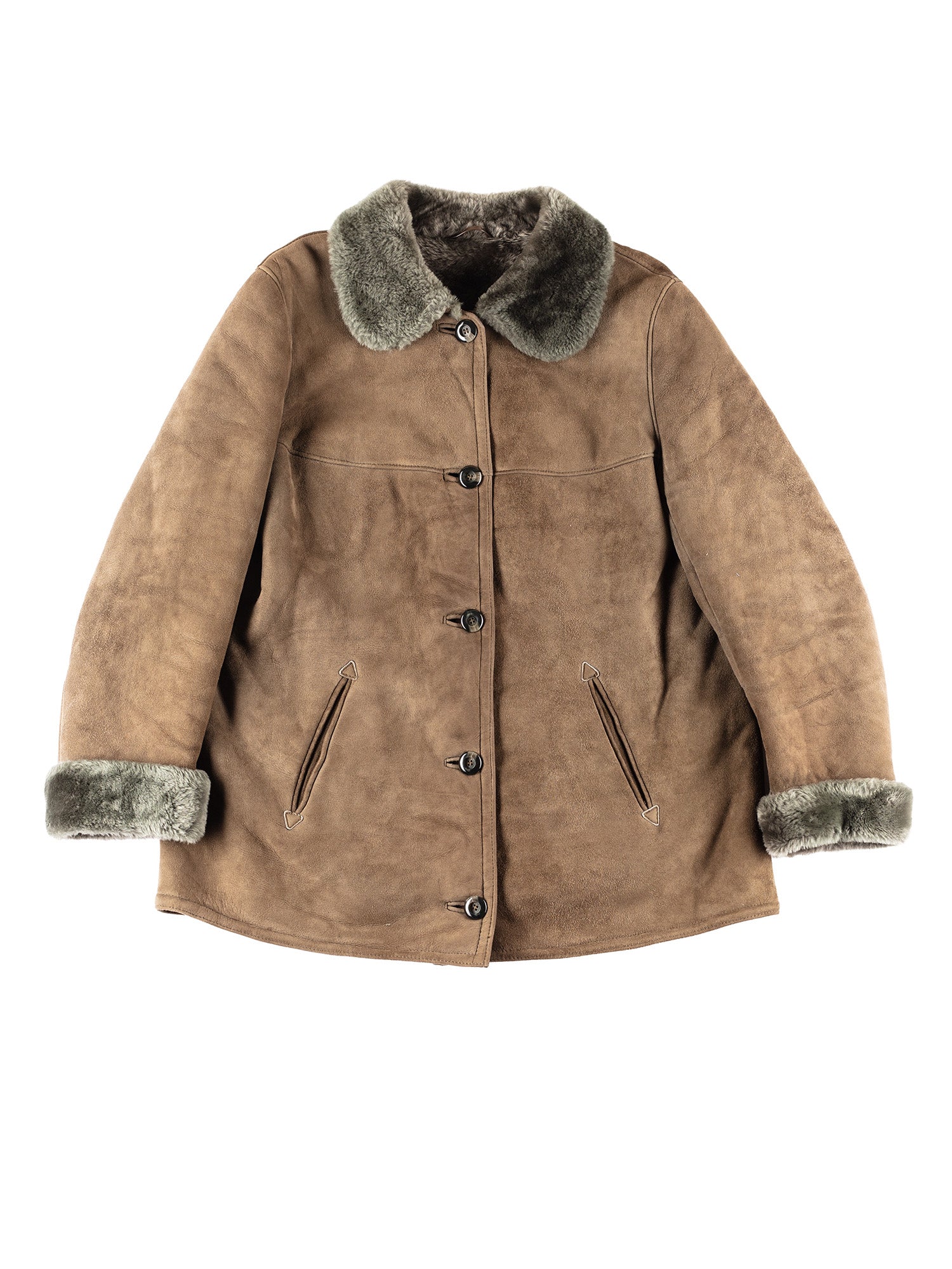 Vintage 90's Women Sheepskin Coat in Khaki Green by Northern Grip