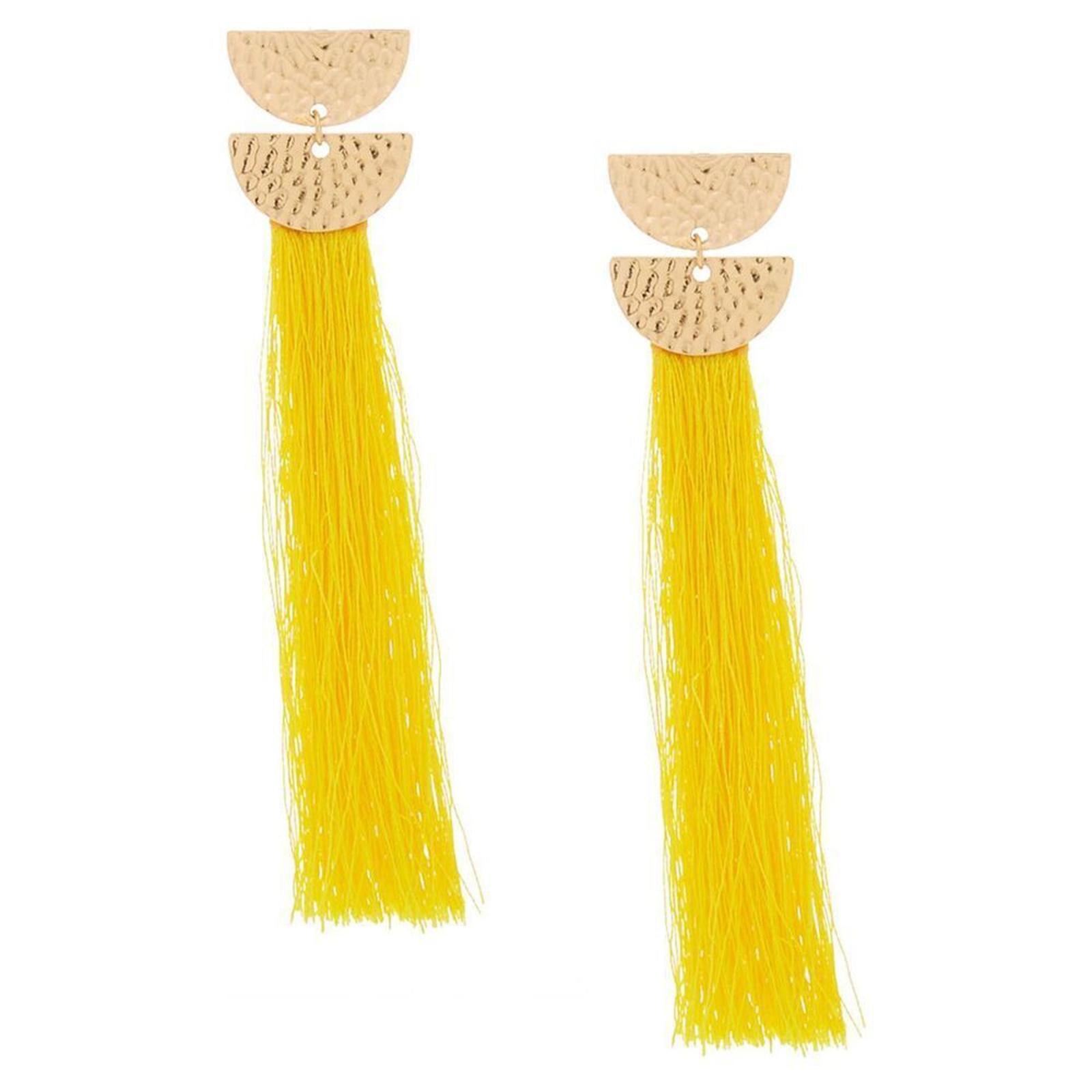 Yellow Tassel Earrings Gold Accents Boho Chic Bohemian by Hot Girl Secondhand