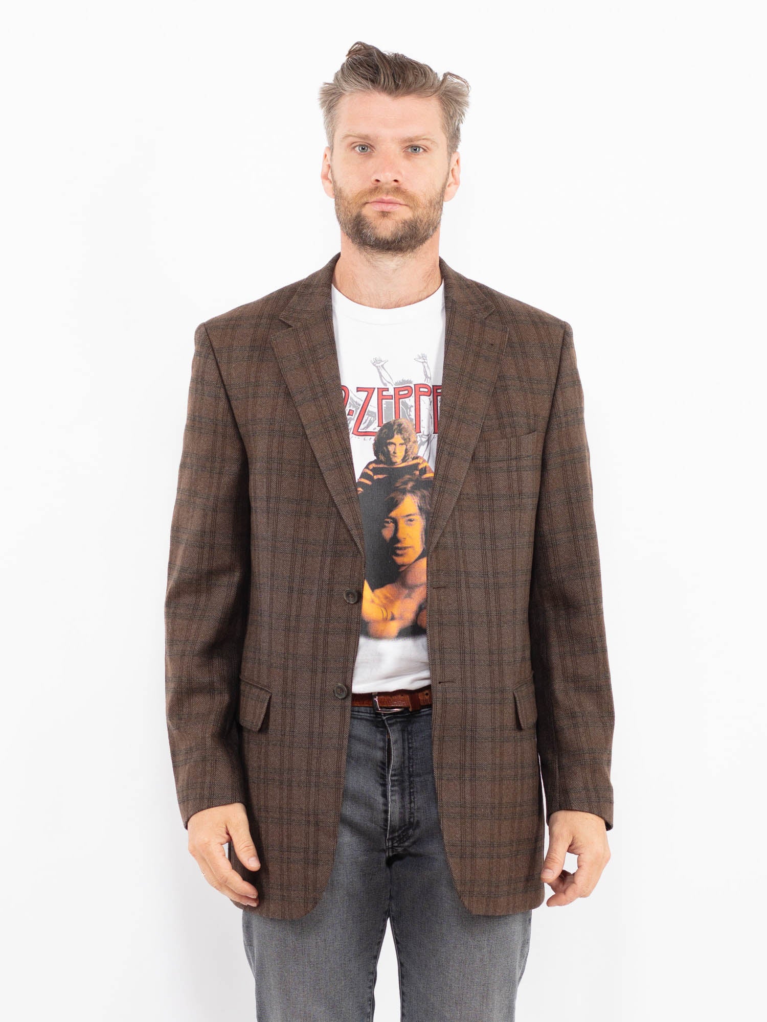 Vintage 90's Men Wool Blazer in Brown by Northern Grip