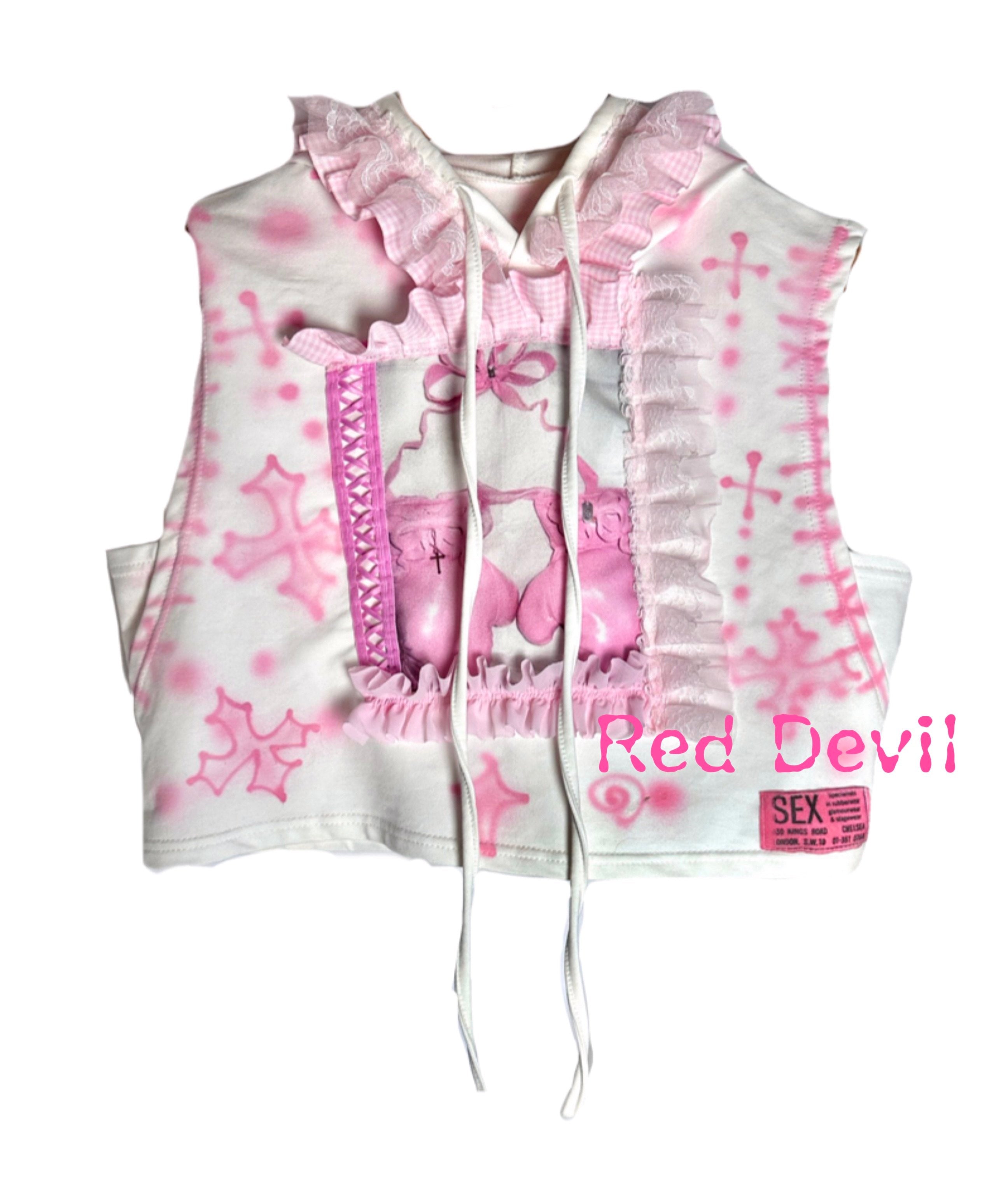 Y2K Lace Hooded Vest Top - Red Devil by Land Decora