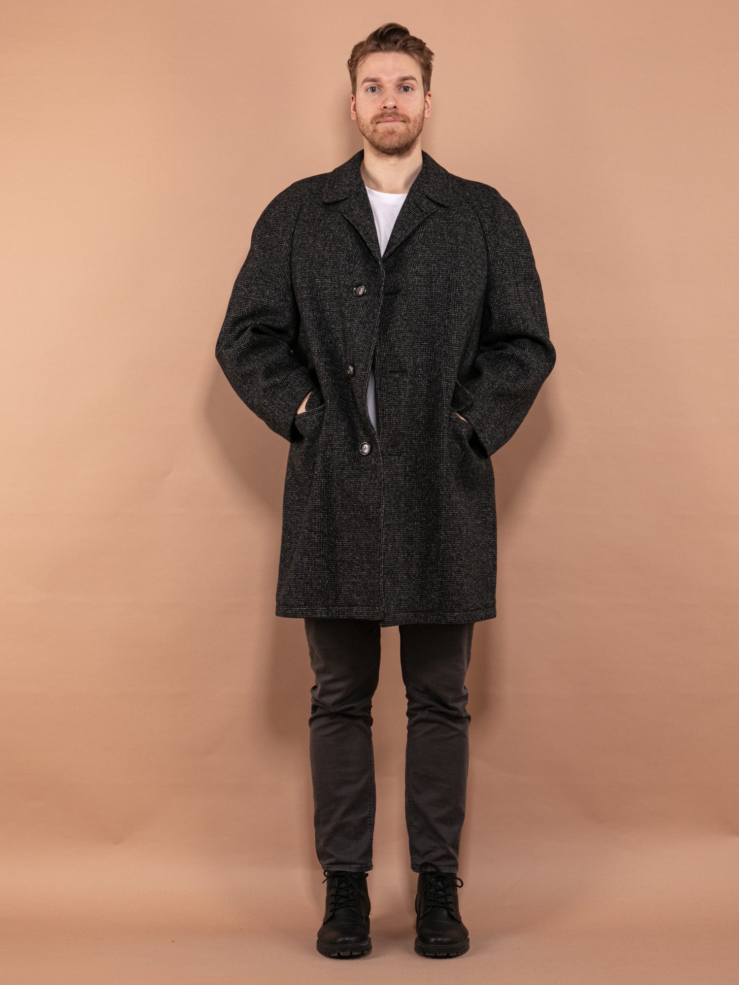 Vintage 70's Men Wool Coat in Gray by Northern Grip
