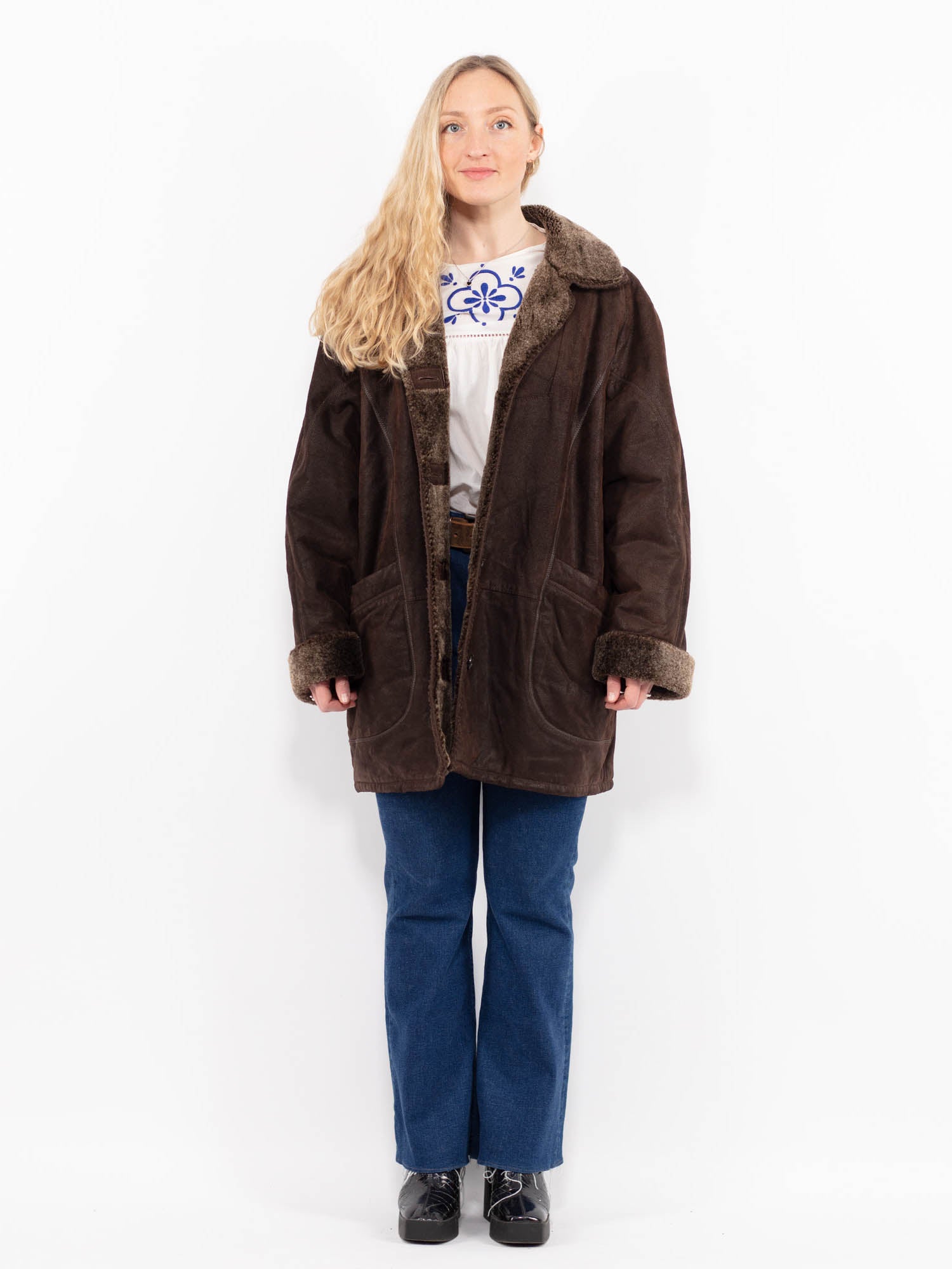 Vintage 90's Women Suede Sherpa Coat in Brown by Northern Grip