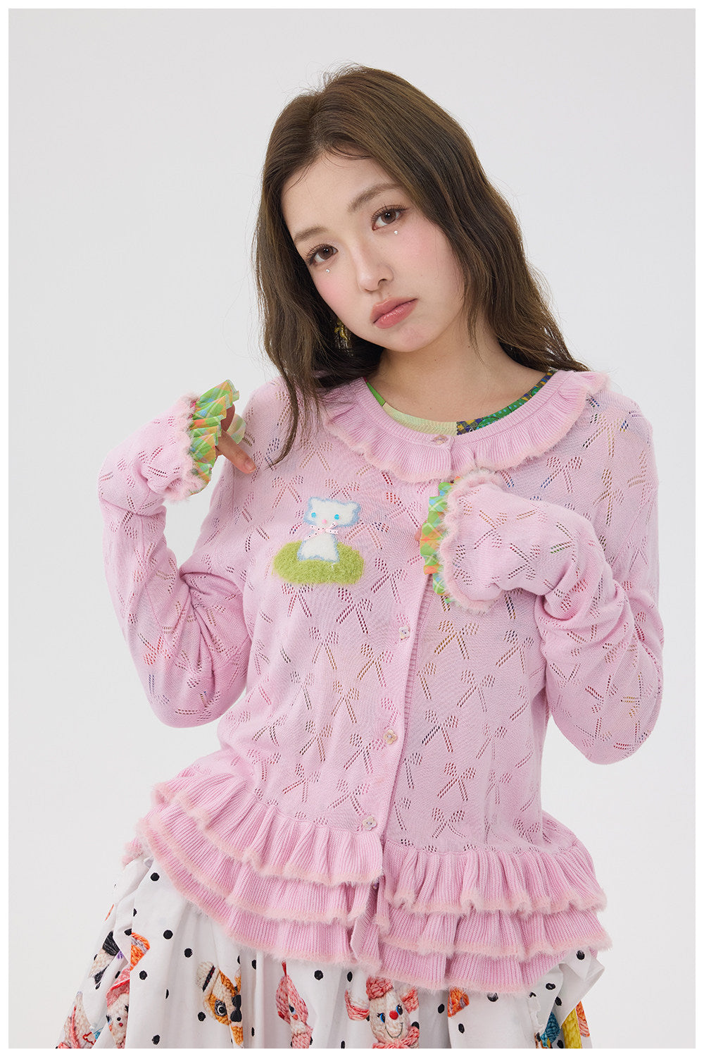 Pink Ruffle Bow Knit Cardigan - tntntutu by Land Decora
