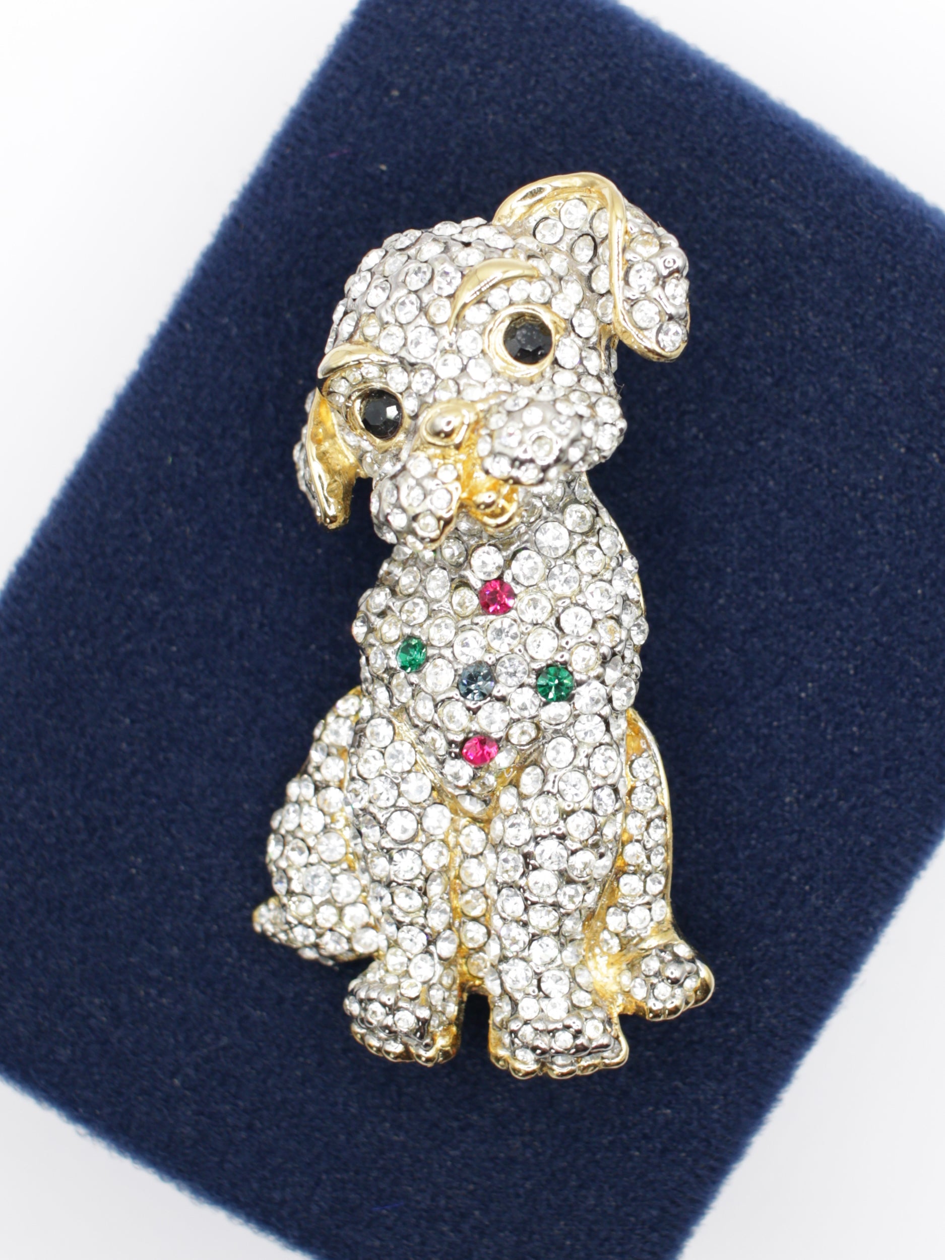 Vintage 80's Rhinestone Puppy Dog Brooch by Northern Grip