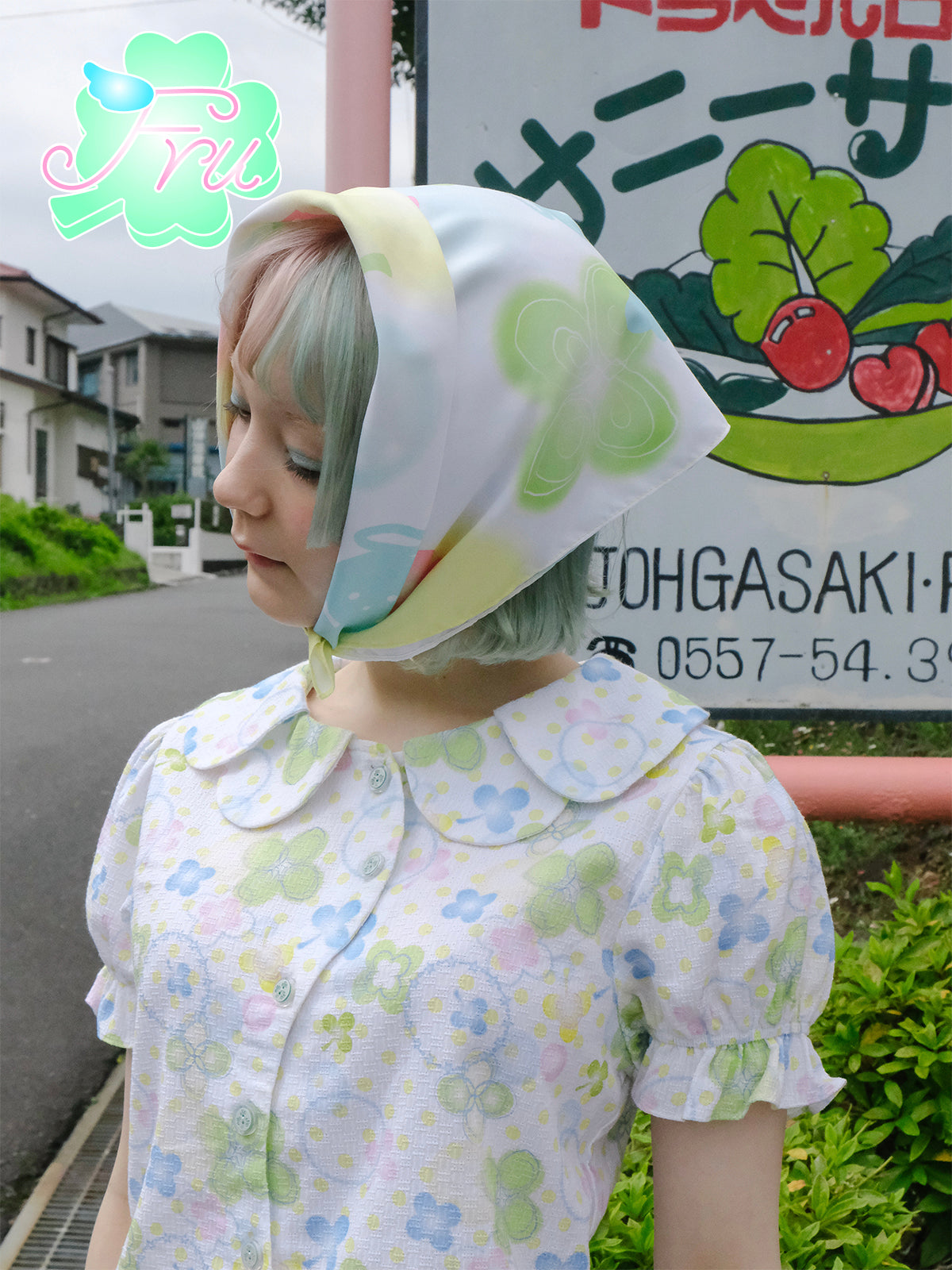 frufru Four-Leaf Clover Headscarf | Colorful Summer Silk Scarf by Land Decora