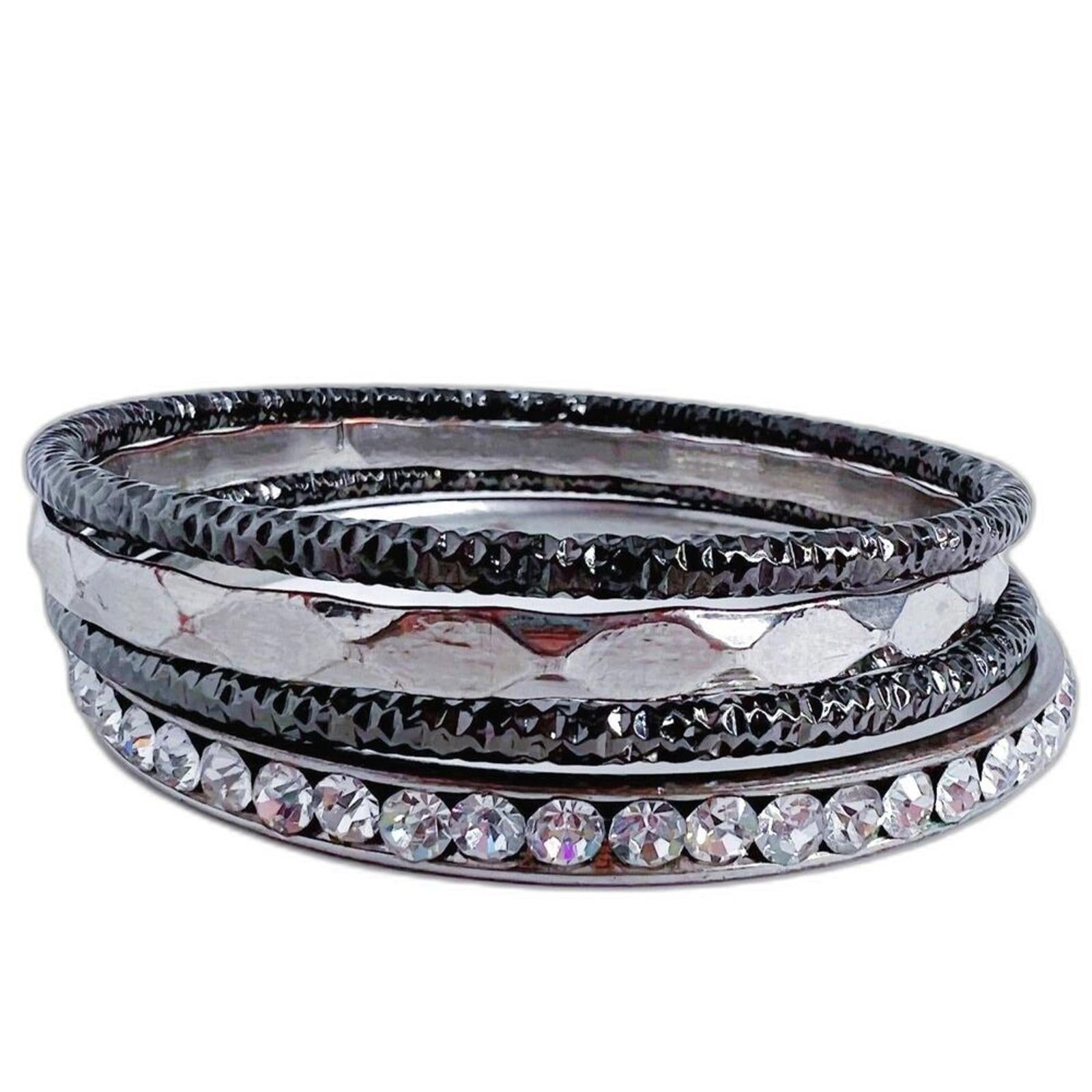 Silver and Gunmetal Black Bangle Set Distressed Grunge Boho by Hot Girl Secondhand