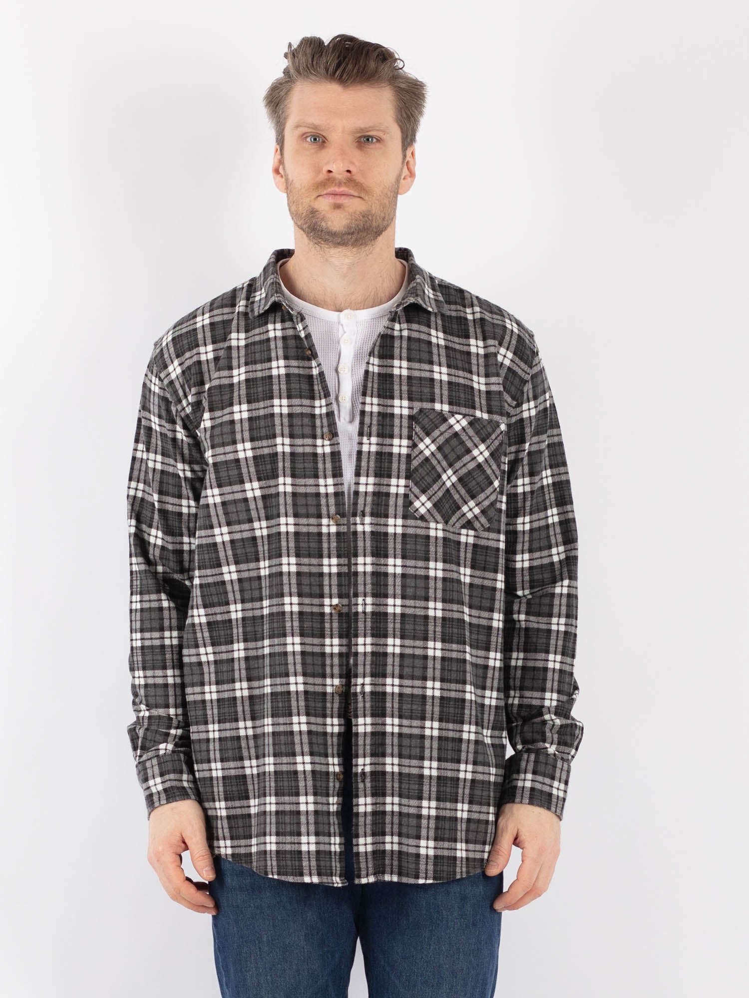 Vintage 90's Men Plaid Flannel Shirt in Gray by Northern Grip