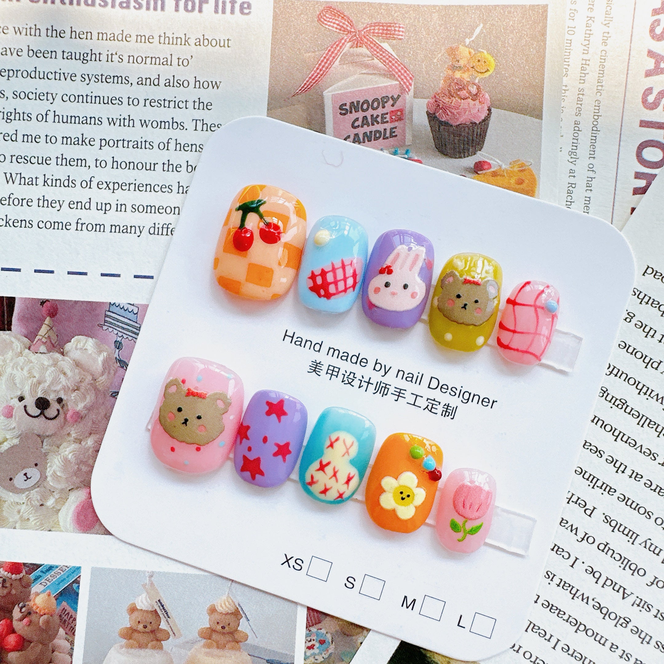 Puppy Dopamine Bear Sticker Nail Art | Cute Handcrafted Cartoon Bunny Wearable Nails by Land Decora