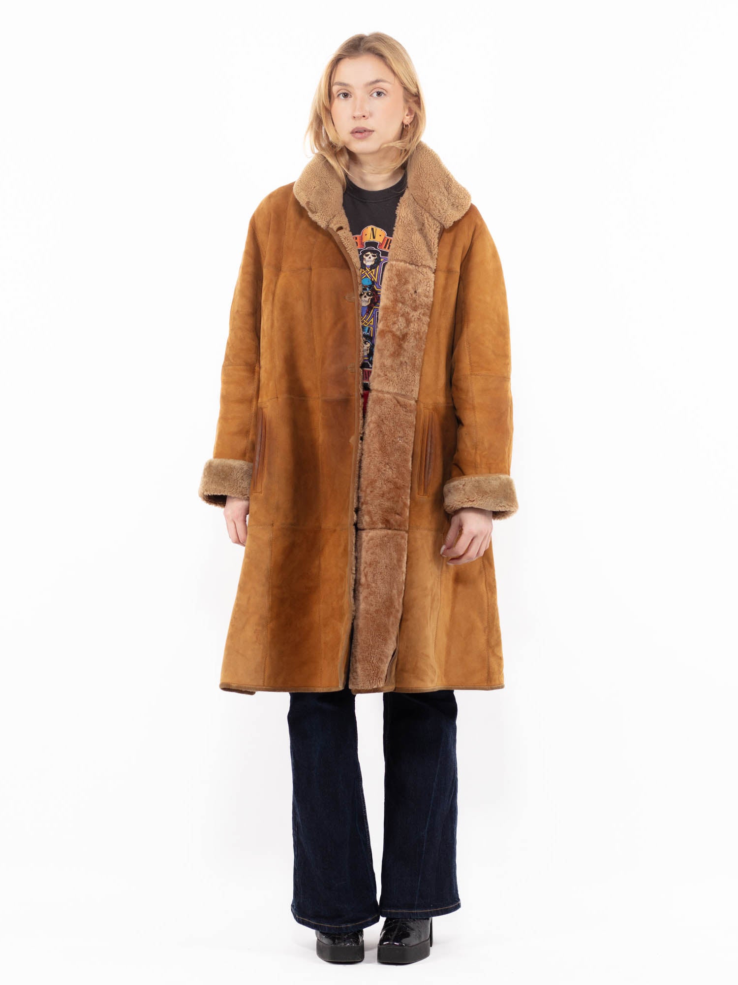 Vintage 90's Women Sheepskin Coat in Brown by Northern Grip