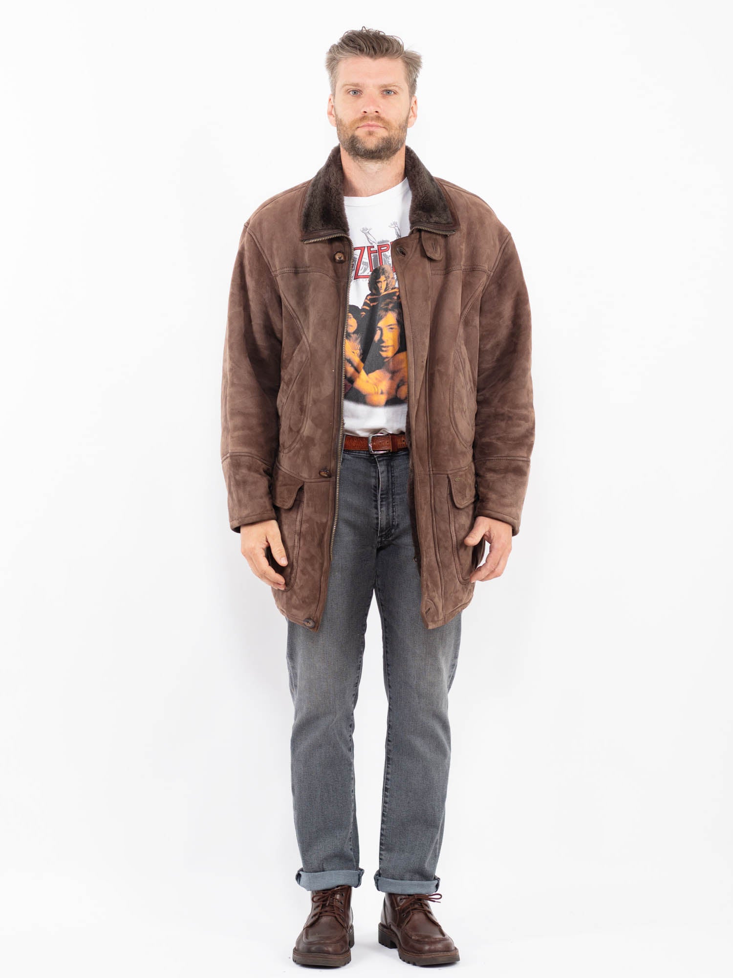 Vintage 90's Men Sheepskin Coat in Brown by Northern Grip
