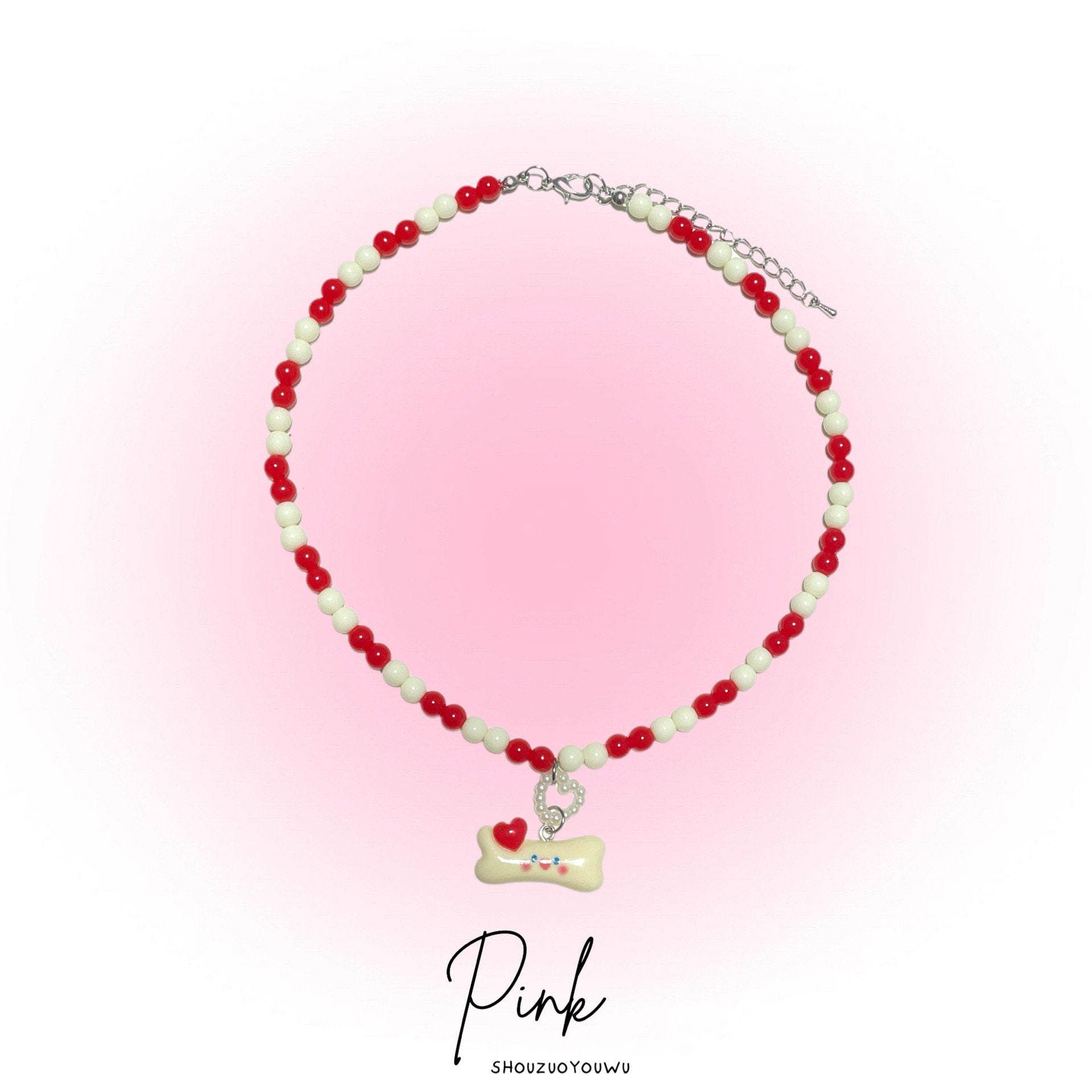 Kawaii Puppy Bone Beaded Heart Necklace by Land Decora