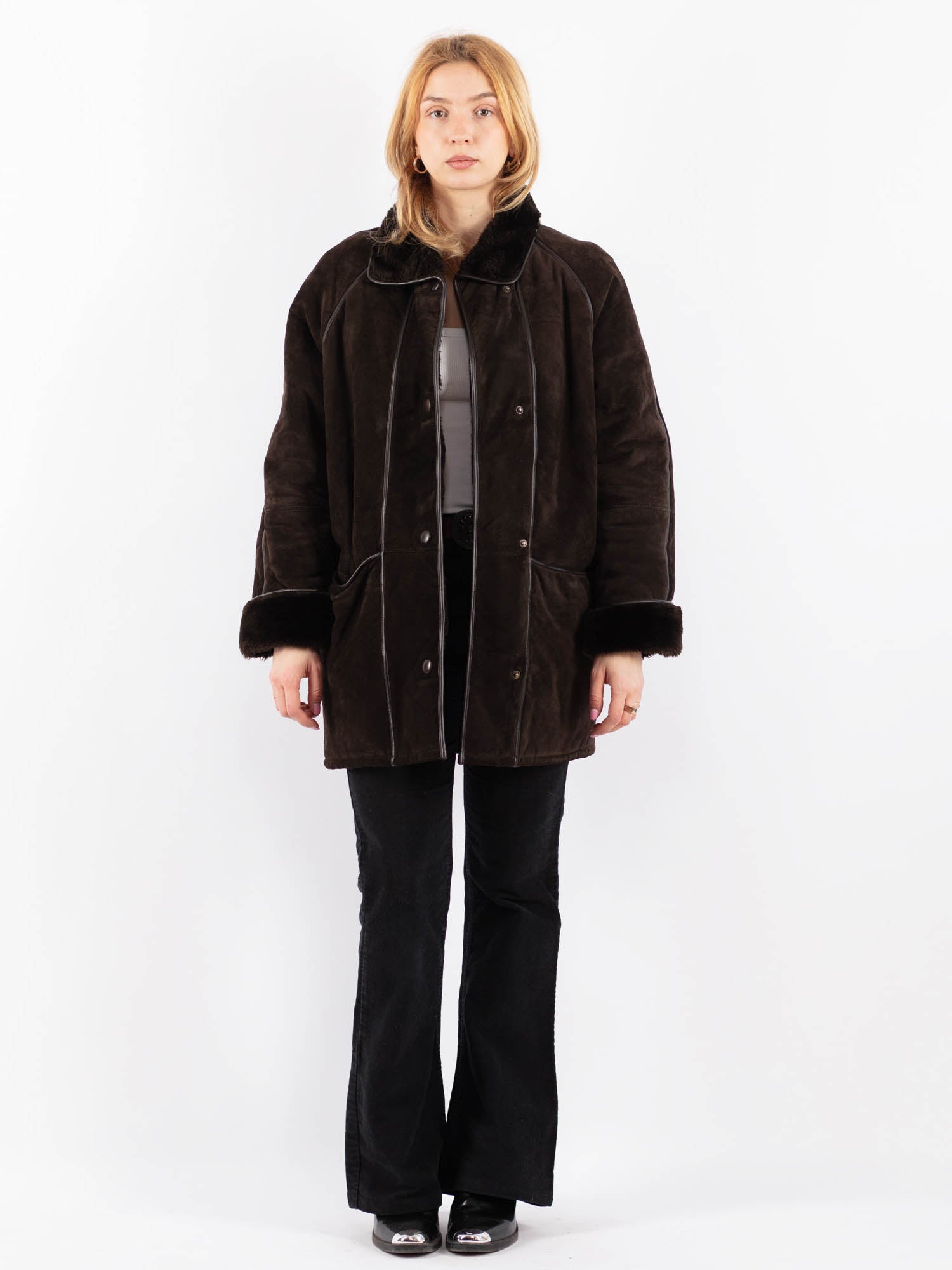 Vintage 90's Women Suede Sherpa Coat in Brown by Northern Grip