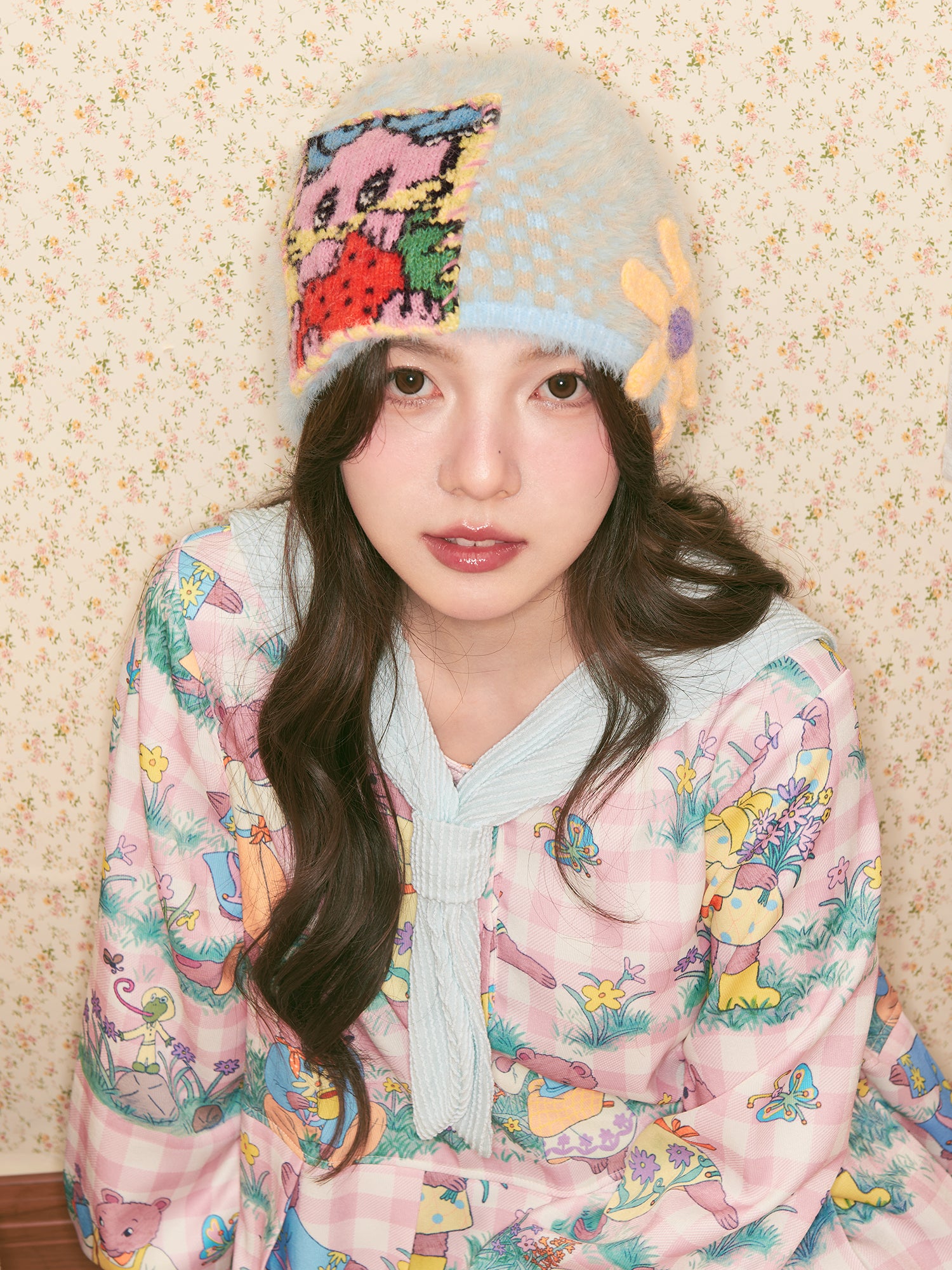 Blue Bunny Flower Knit Beanie Kawaii Vintage - tntntutu by Land Decora