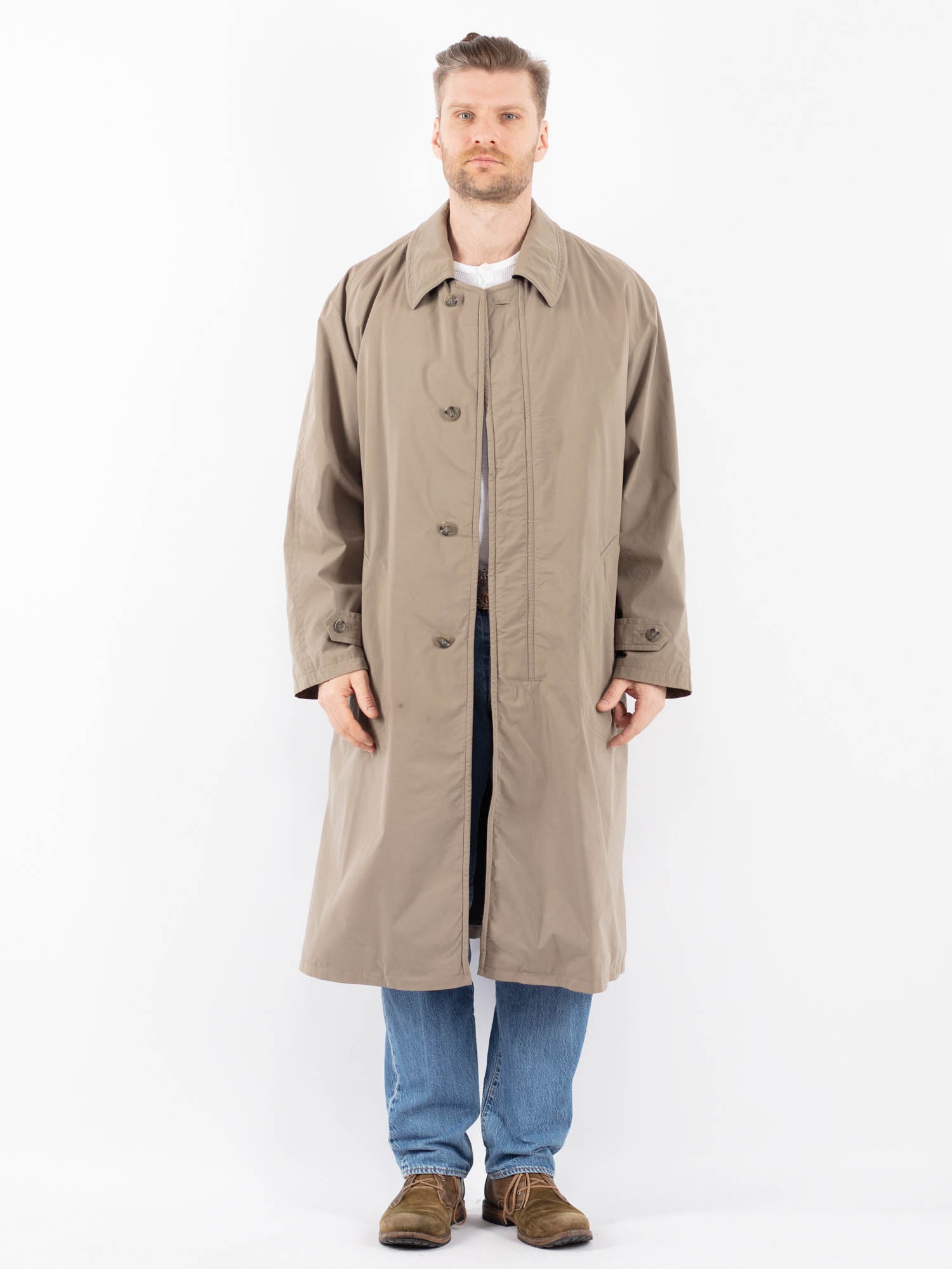 Vintage 90's Men Oversized Mac Coat in Beige by Northern Grip