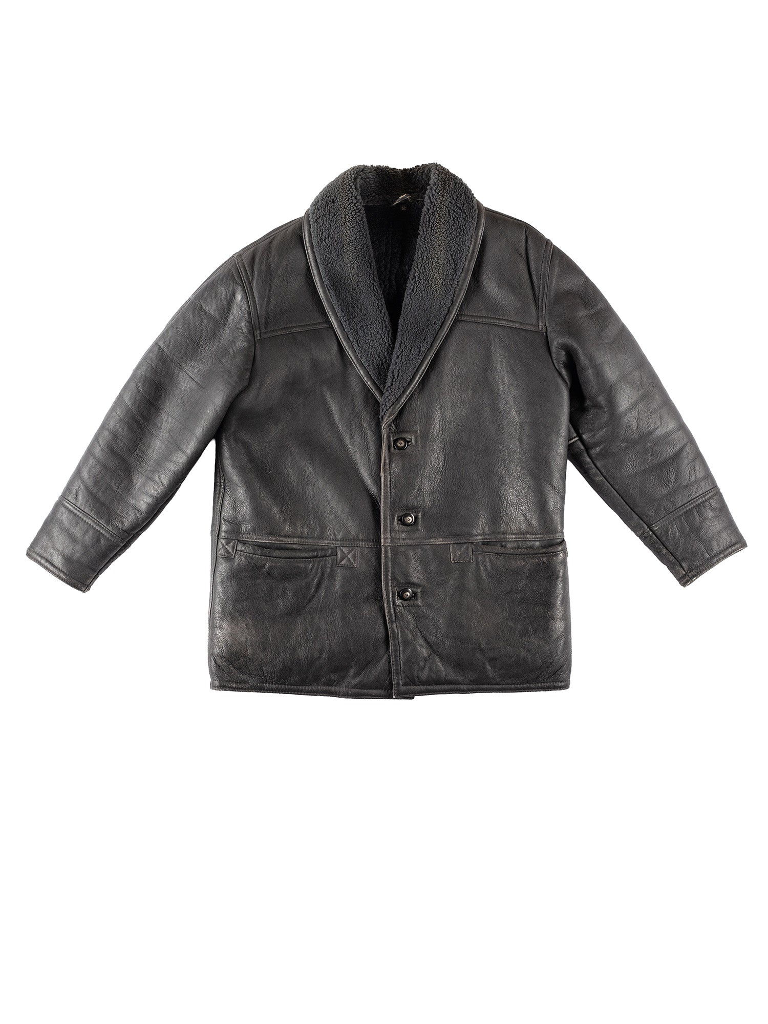 Vintage 80's Men Sheepskin Coat in Black by Northern Grip