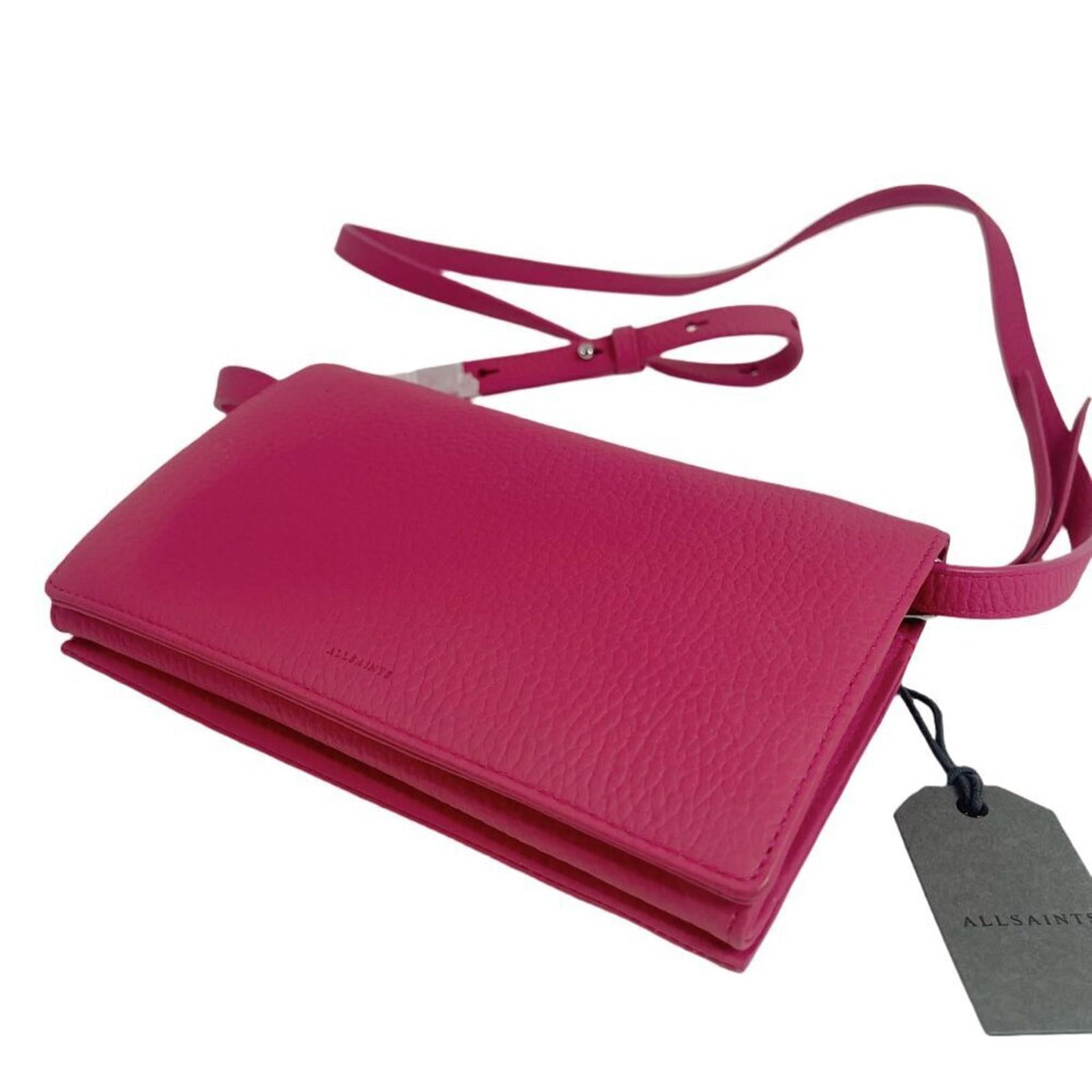 NWT AllSaints Fetch Pink Pebbled Leather Crossbody Wallet Chain Strap by Hot Girl Secondhand