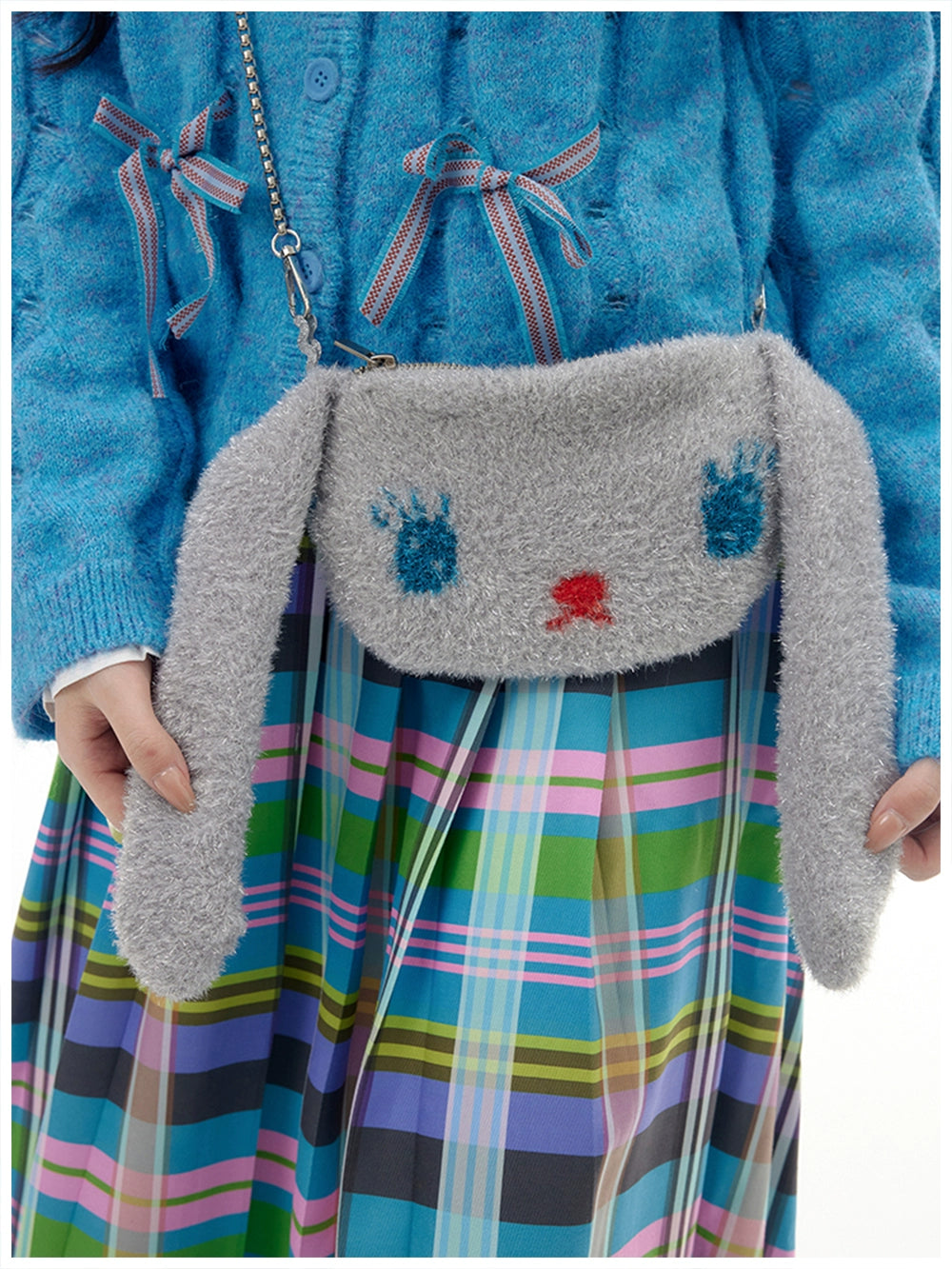 Harajuku Bag Silver Plush Knit Glitter Bunny Crossbody Chain Bag | Tntntutu by Land Decora