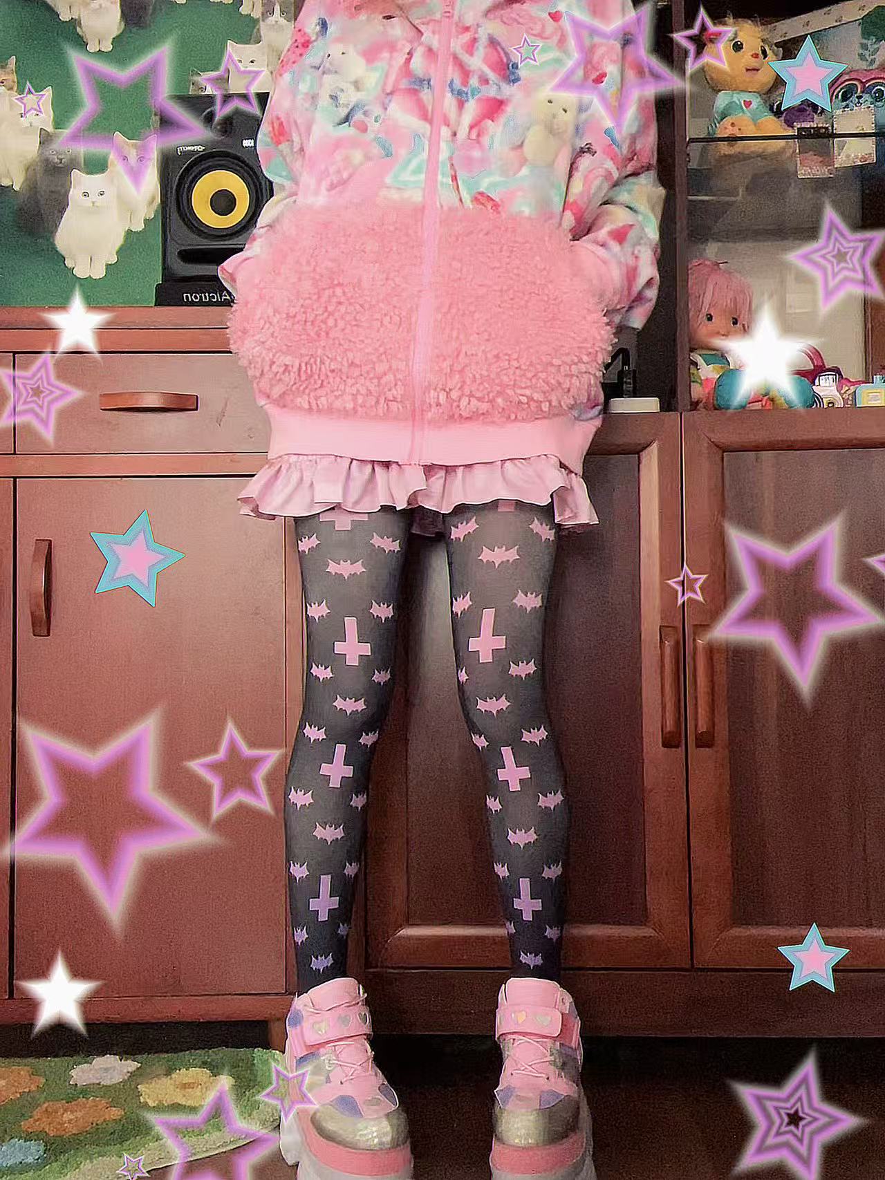 Gothic Bat Cross Tights Black Autumn Winter - NIHON KIDS by Land Decora