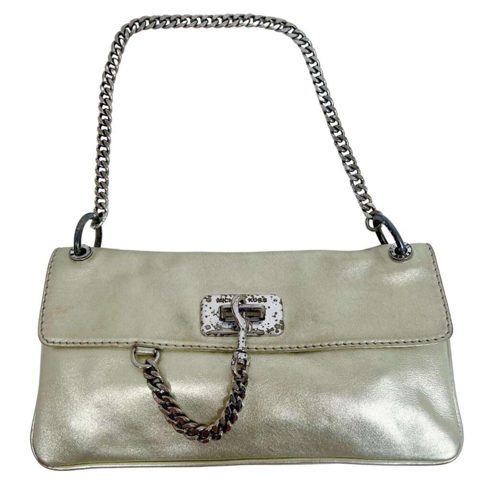 Vintage Michael Kors Fulton Gold Leather Shoulder Bag Silver Chain Pur by Hot Girl Secondhand
