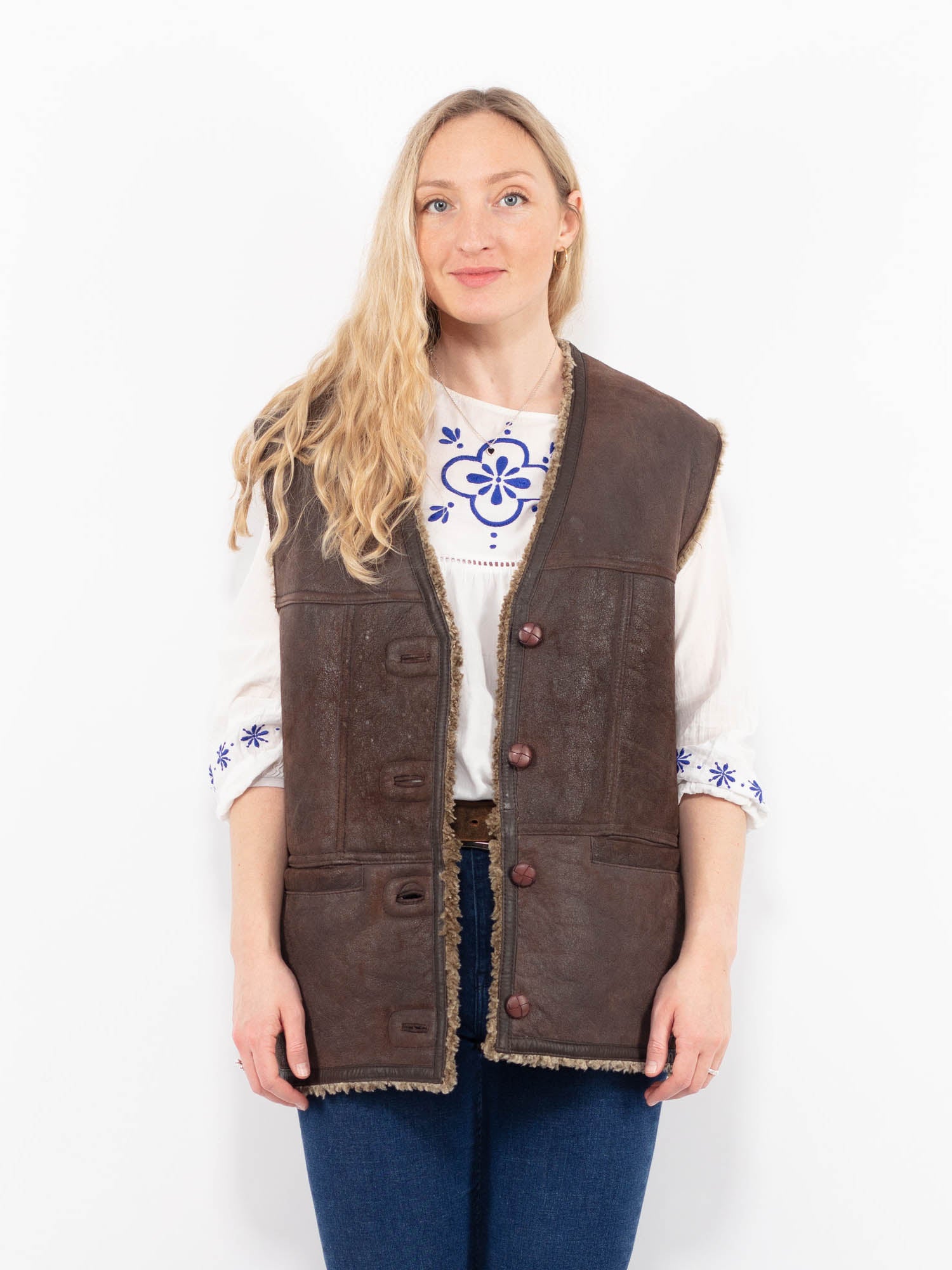 Vintage 90's Women Sheepskin Vest in Brown by Northern Grip