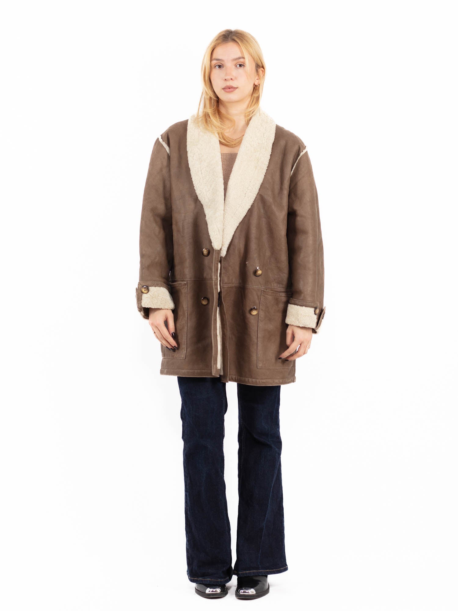 Vintage 90's Women Sheepskin Coat in Brown by Northern Grip