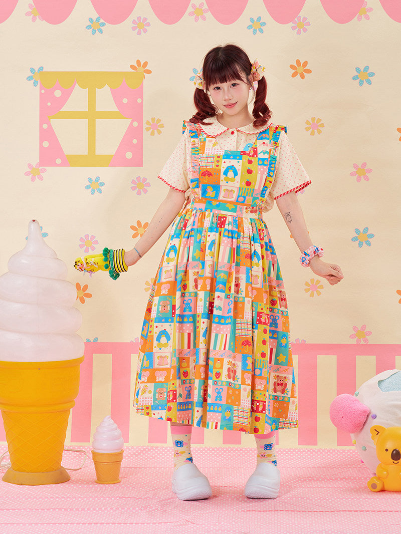 Color Apron Suspender Dress Kawaii Cotton - NIKKOU by Land Decora