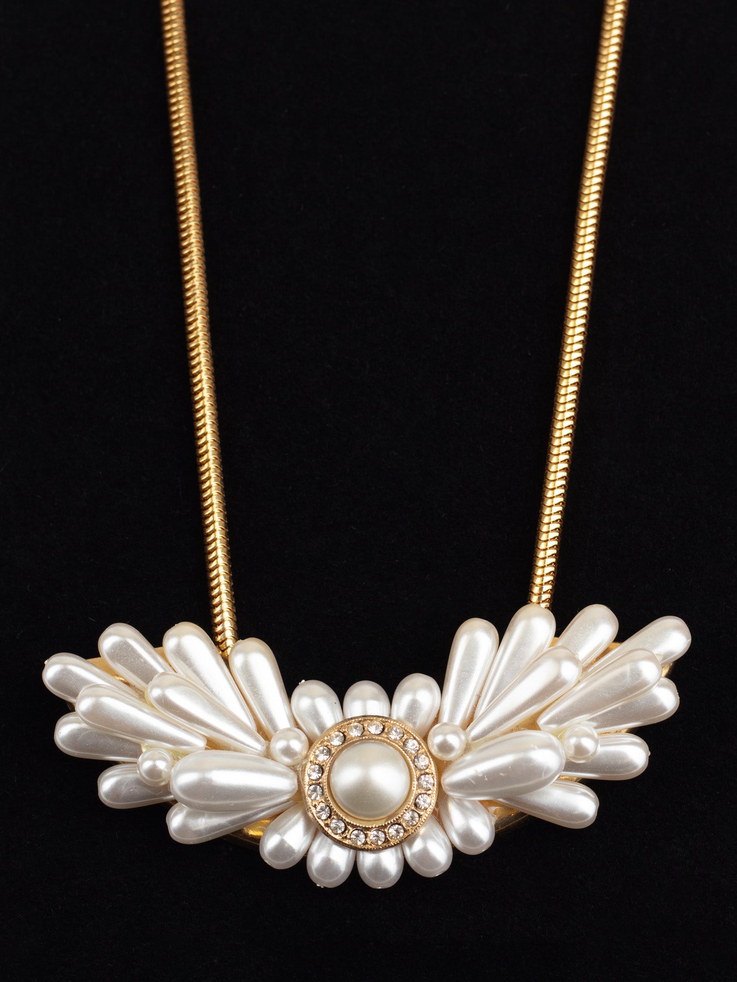 Vintage Faux Pearl and Rhinestone Statement Necklace with Floral Cluster Pendant by Northern Grip
