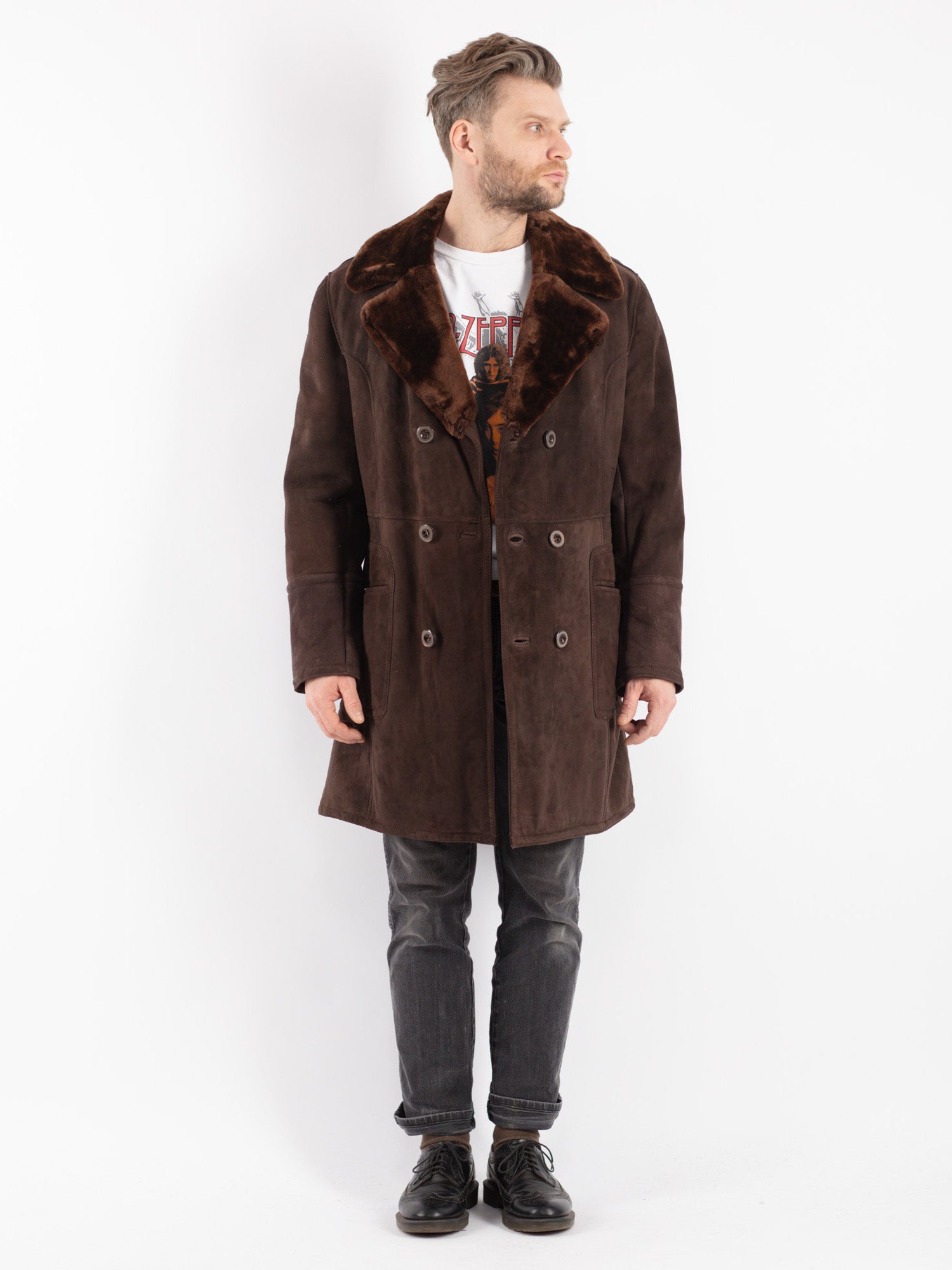Vintage 70's Men Sheepskin Coat in Brown by Northern Grip
