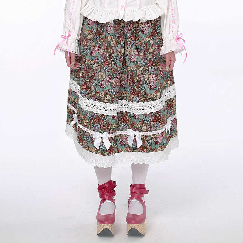 Showa Retro Sweet Vintage Skirt Set Adjustable Waist Harajuku - SOS MEME CLUB by Land Decora