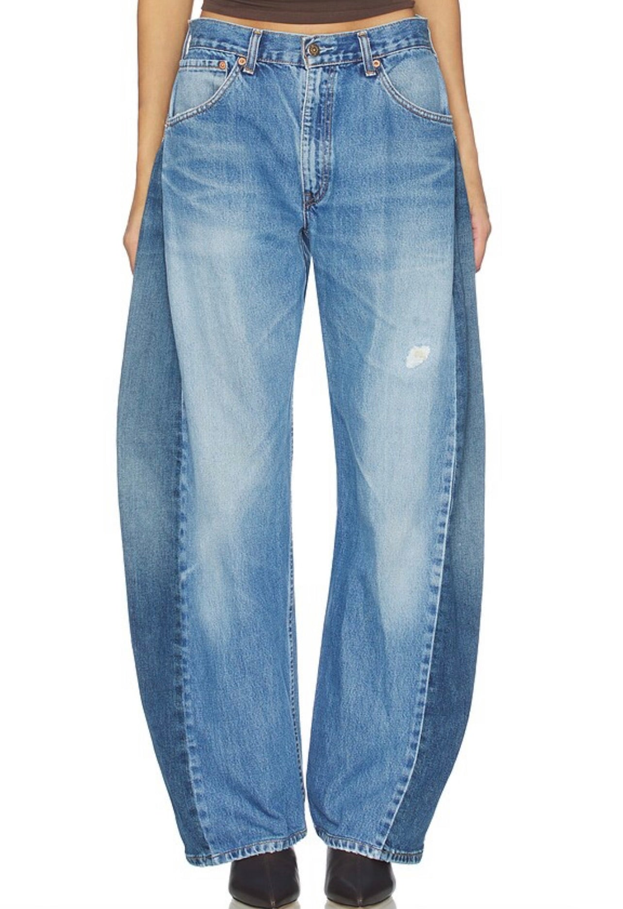 aligrace Two Toned Barrel Jeans in Medium Dark Wash by Sierra Deene