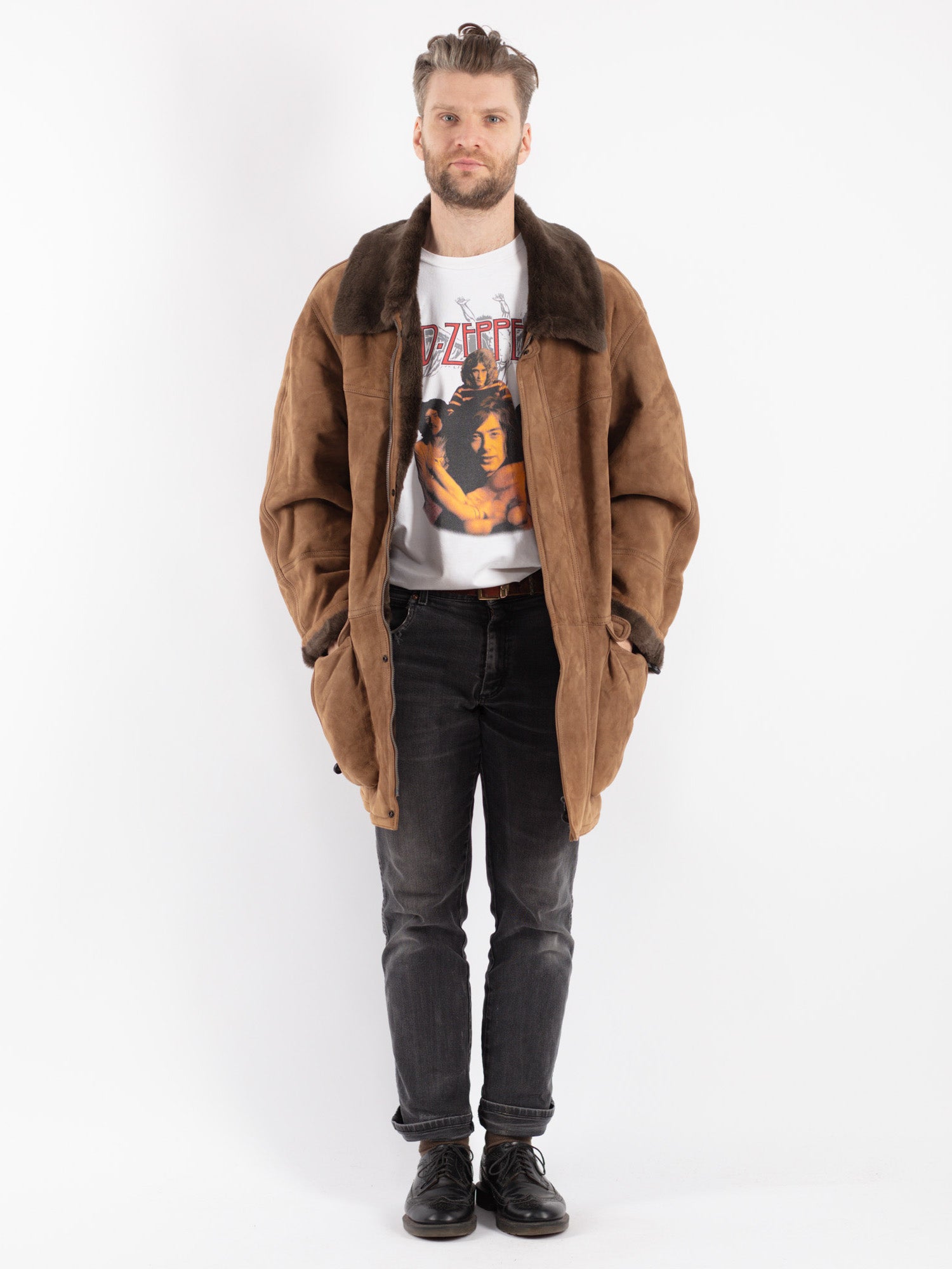 Vintage 90's Men Sheepskin Coat in Beige by Northern Grip