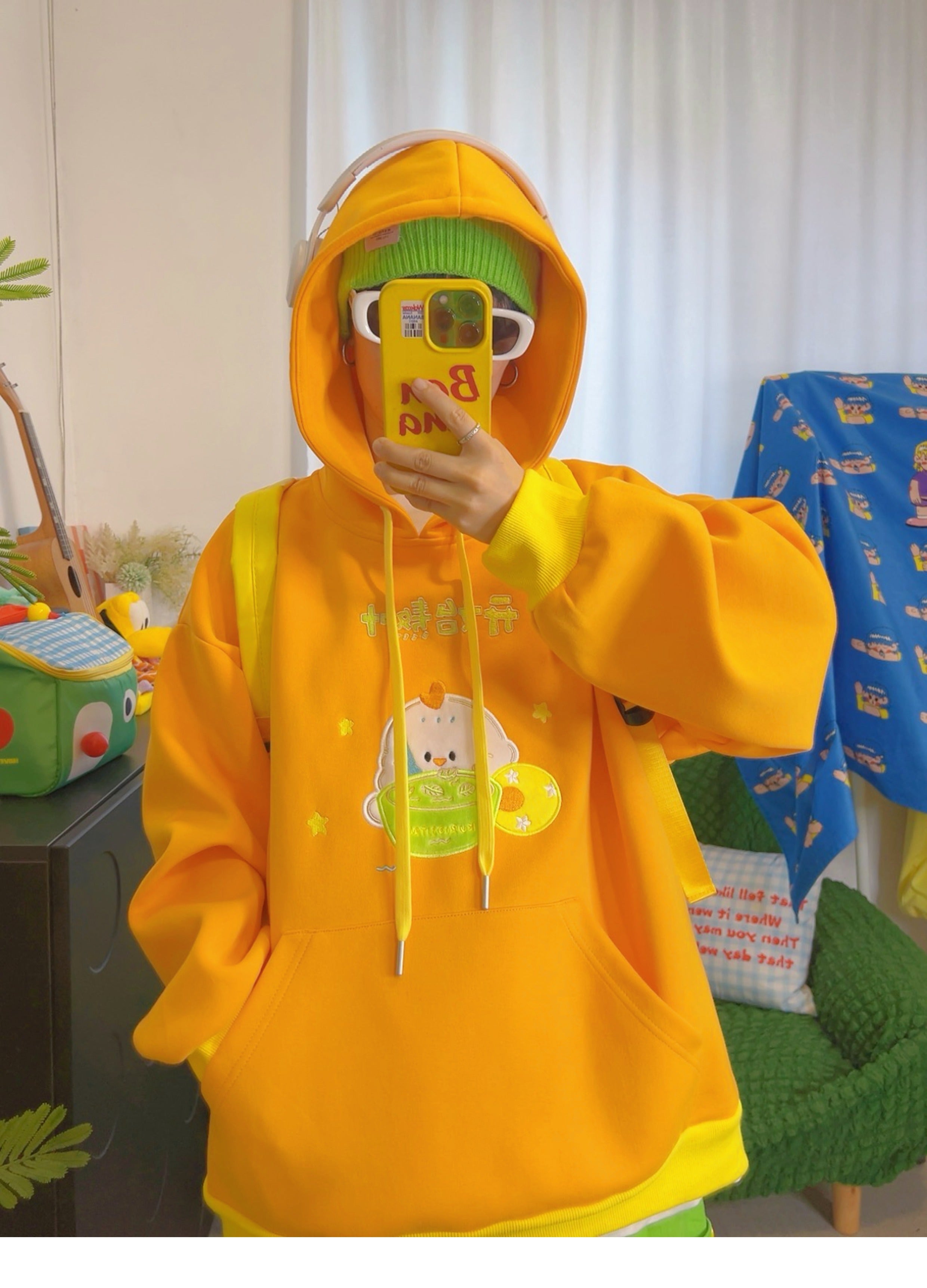 Decora Kei Orange Hoodie Sweatshirt - KURIOSITAET by Land Decora