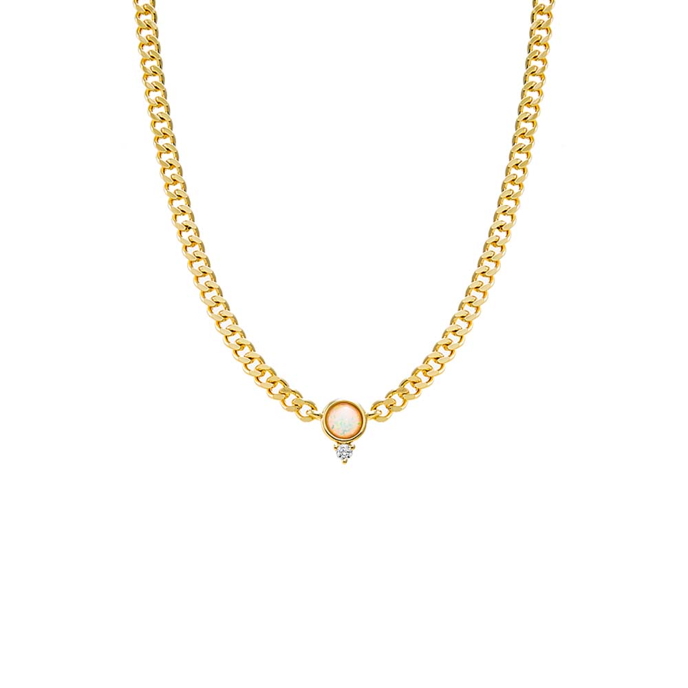 CZ X Opal Cuban Link Pendant Necklace by Sierra Deene