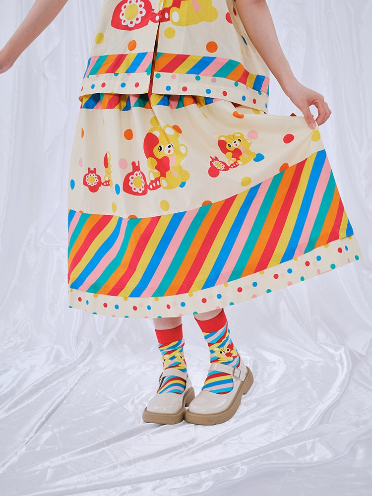 Harajuku Skirt Rainbow Print Skirt Decora Fashion Skirt | Nikkou Home by Land Decora