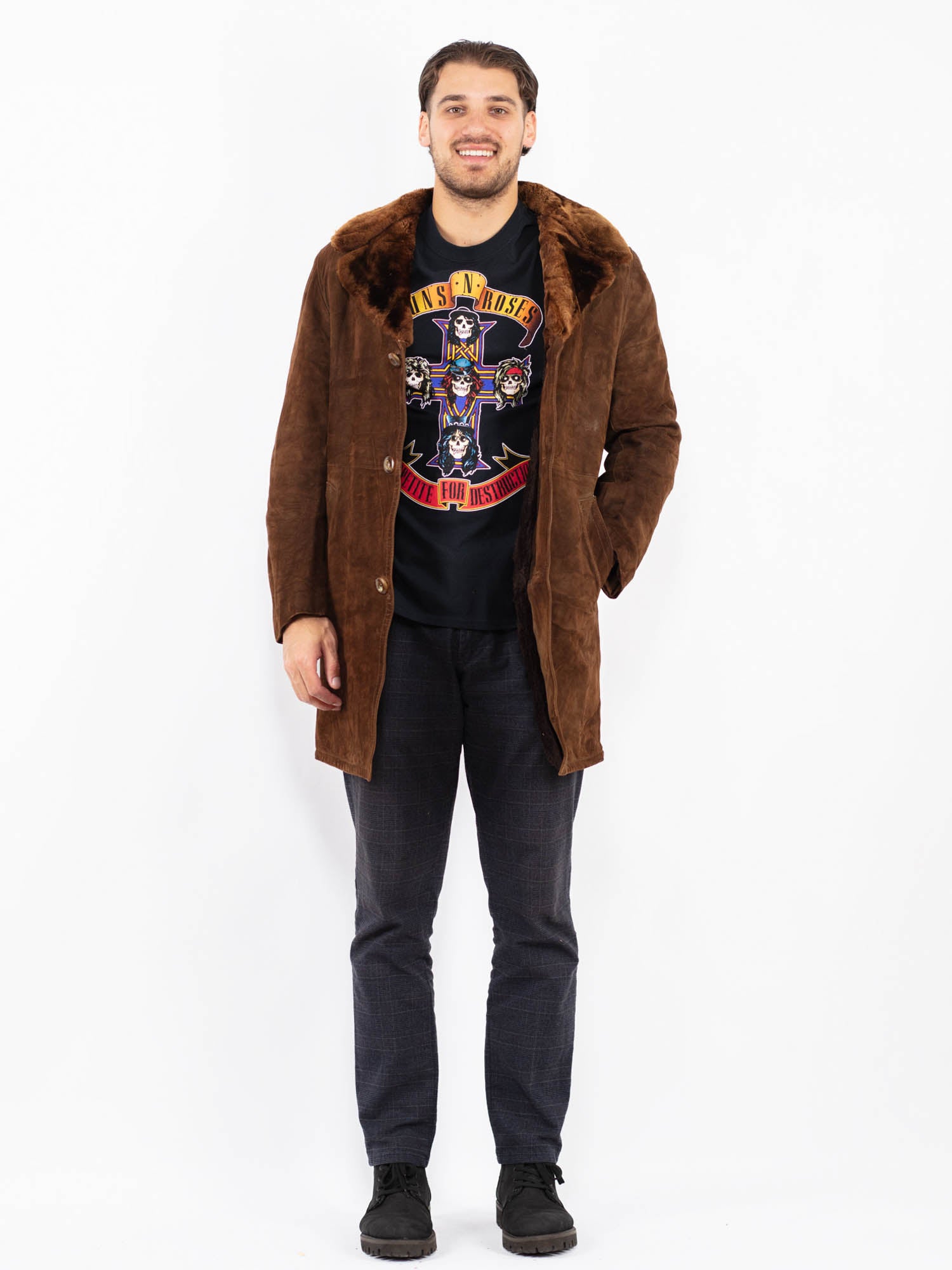 Vintage 70's Men Suede Sherpa Coat in Brown by Northern Grip