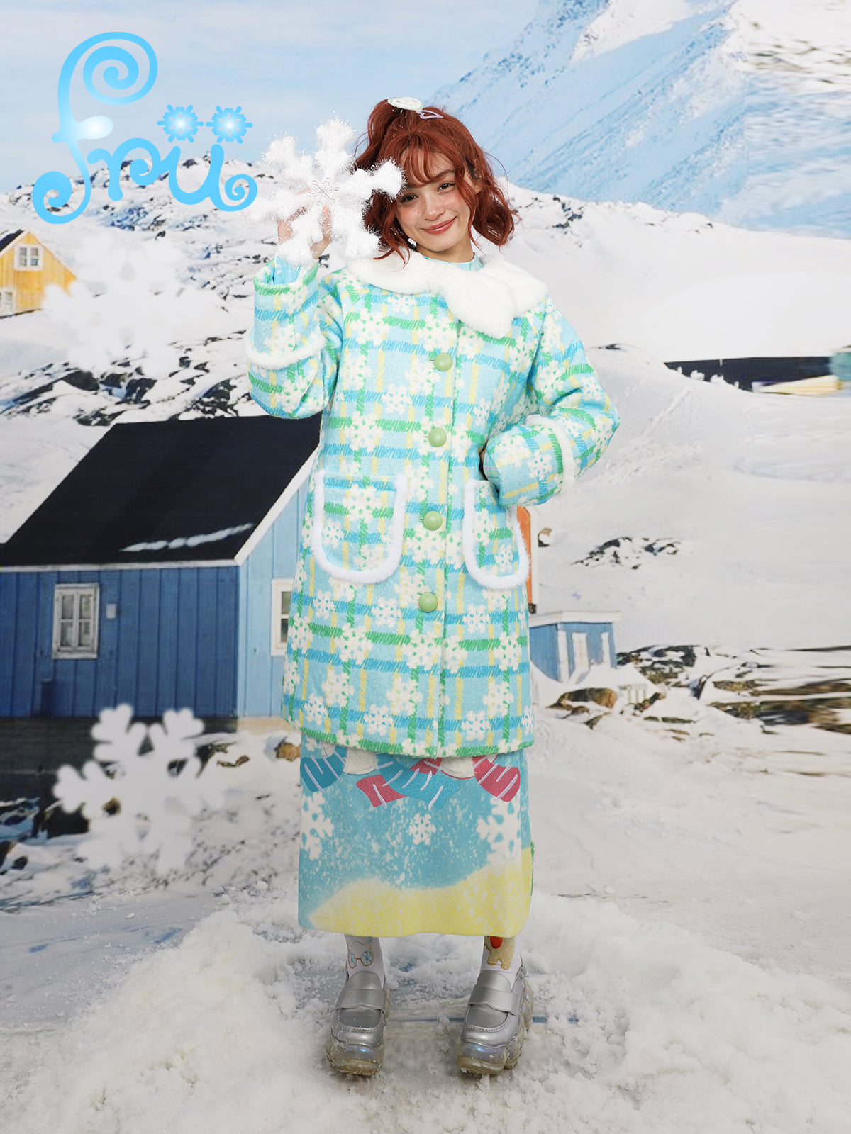 frufru Blue Wool-Blend Coat | Harajuku Doll Collar Winter Jacket by Land Decora
