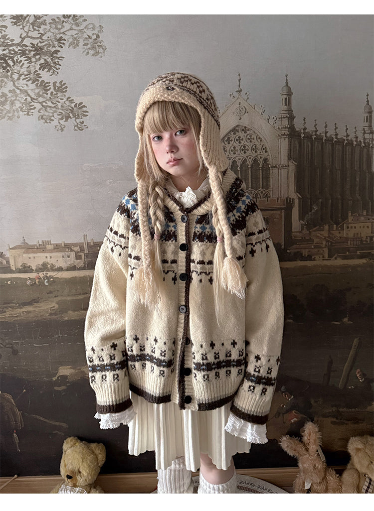 Sweet Vintage Fair Isle Hooded Cardigan - Labeau by Land Decora