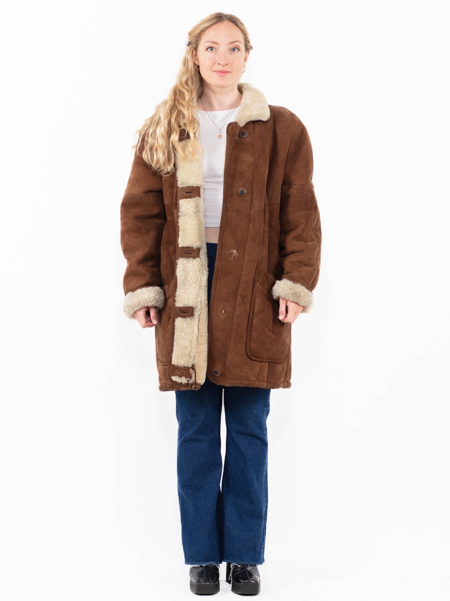 Vintage 70's Women Sheepskin Coat in Brown by Northern Grip