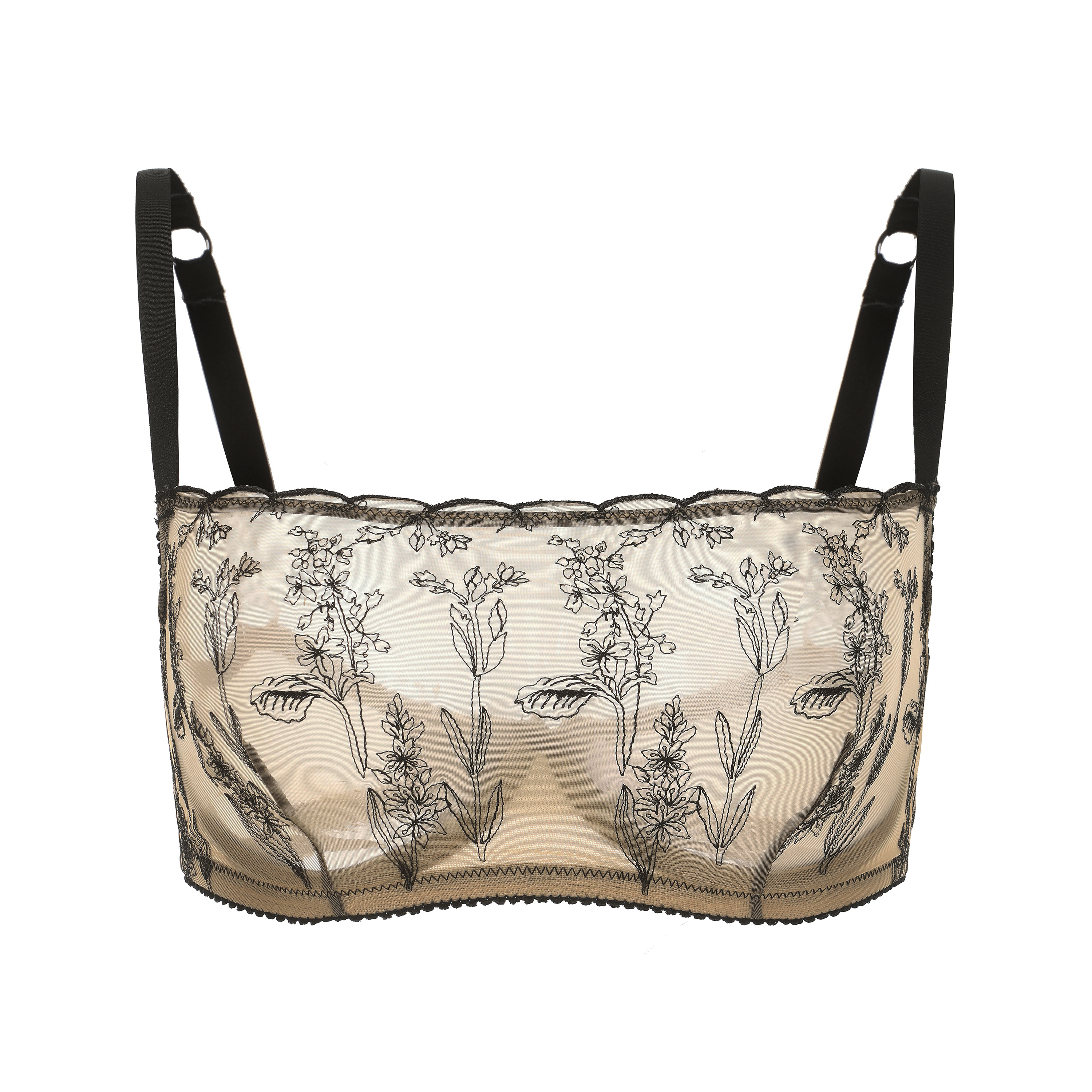 Kim High Neck Floral Embroidered Underwire Bra on Jelly Fabric | Amour d'Agnette Lingerie by Amour d'Agnette